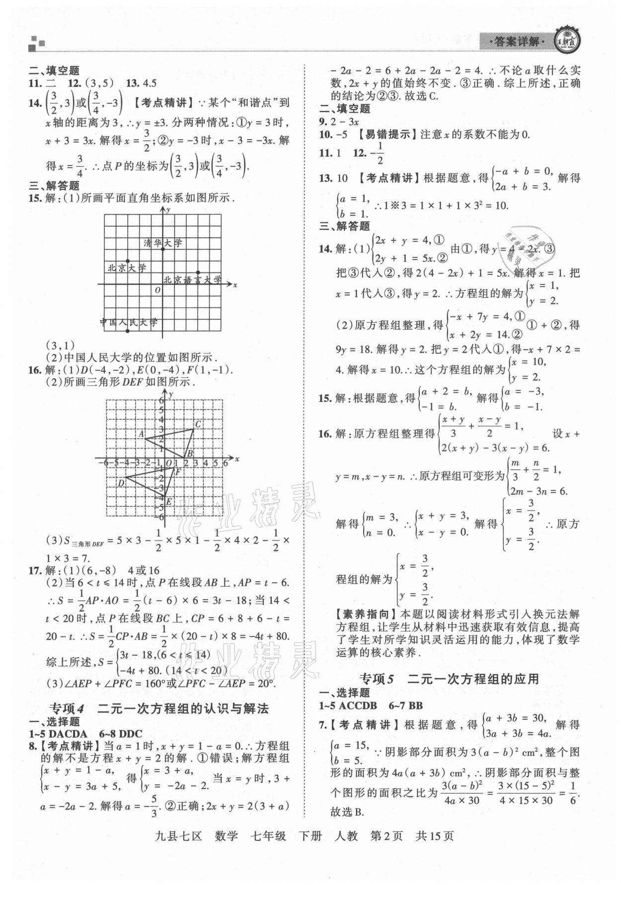 2021年王朝霞各地期末試卷精選七年級數(shù)學(xué)下冊人教版洛陽專版 參考答案第2頁