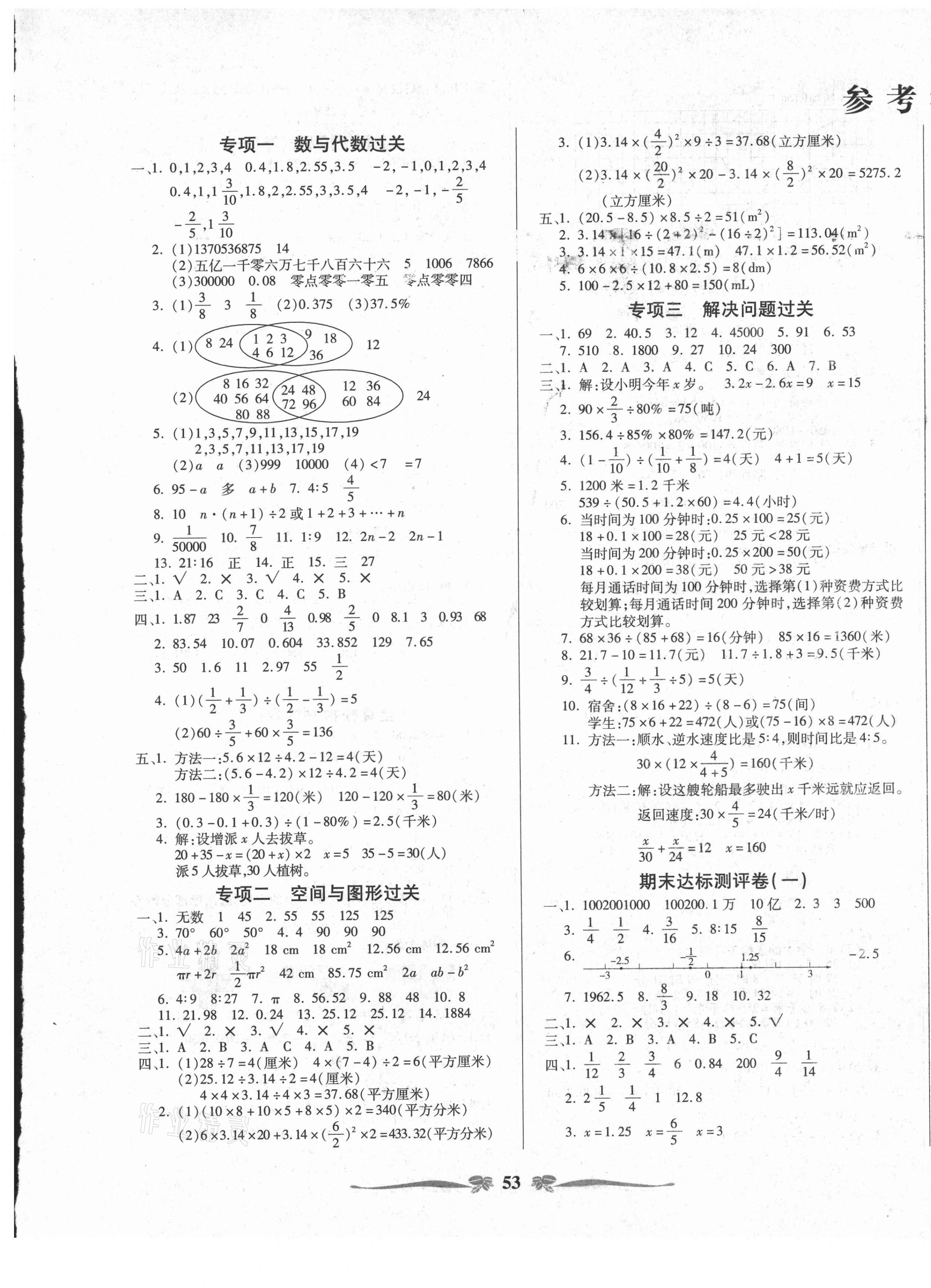 2021年小學(xué)生名校百分卷期末100分六年級數(shù)學(xué)下冊人教版 第1頁