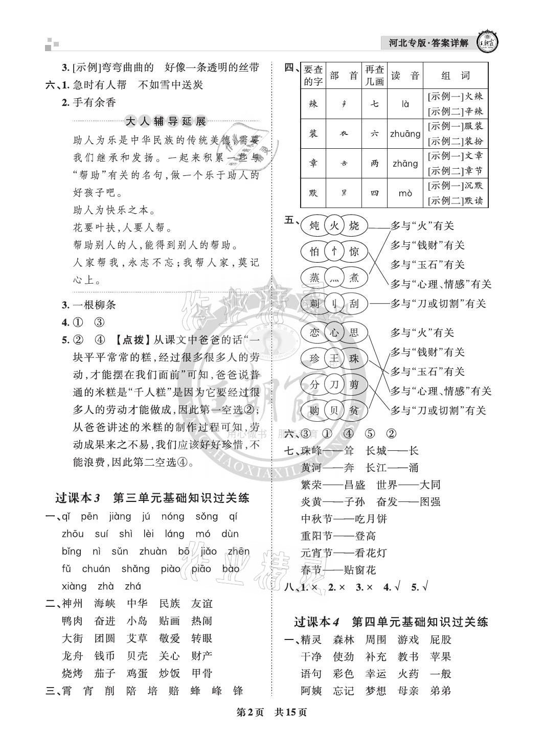 2021年王朝霞各地期末試卷精選二年級語文下冊人教版河北專版 參考答案第2頁