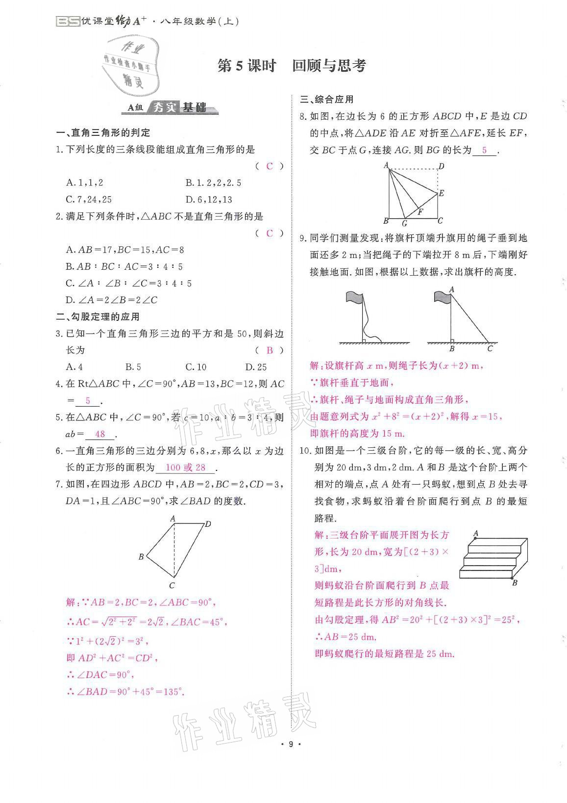 2021年蓉城优课堂给力A加八年级数学上册北师大版 参考答案第9页