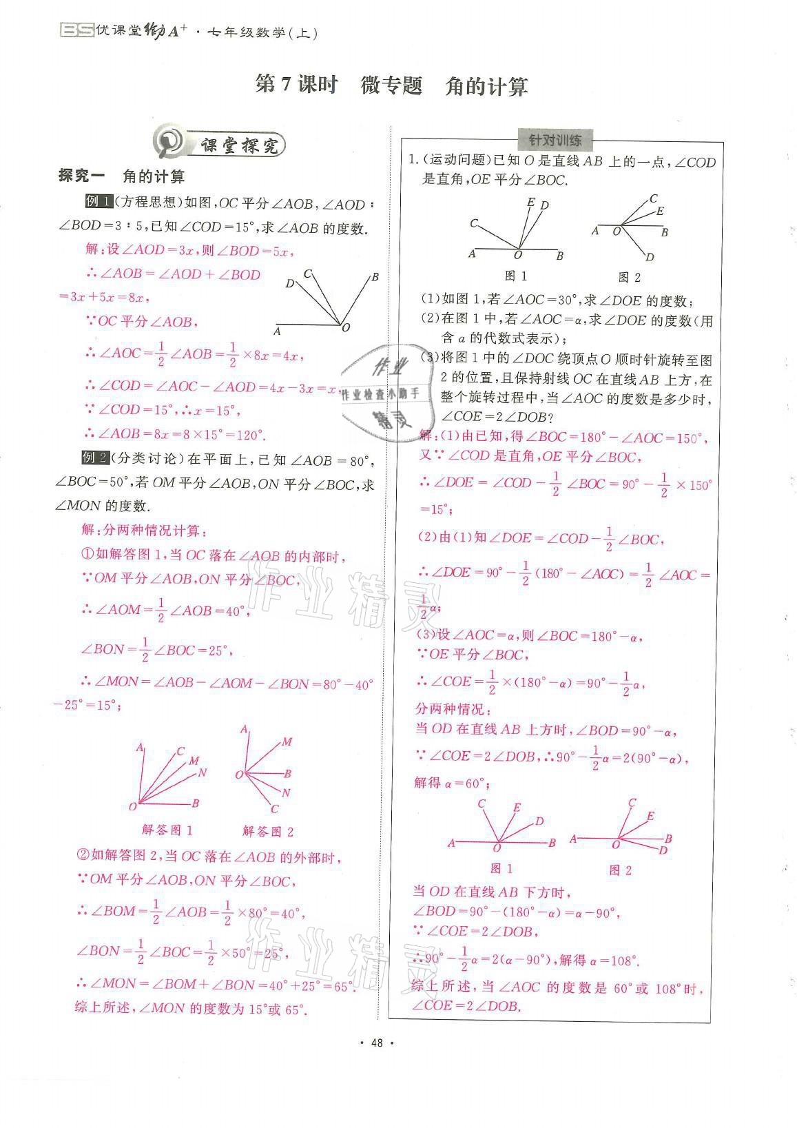 2021年蓉城优课堂给力A加七年级数学上册北师大版 参考答案第48页