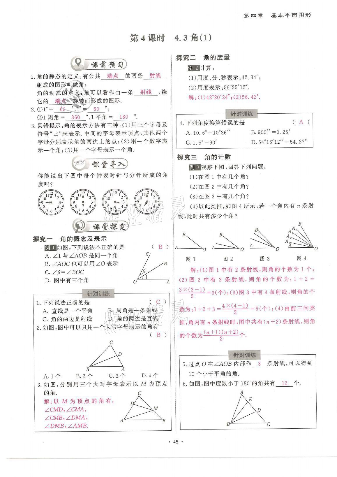 2021年蓉城优课堂给力A加七年级数学上册北师大版 参考答案第45页