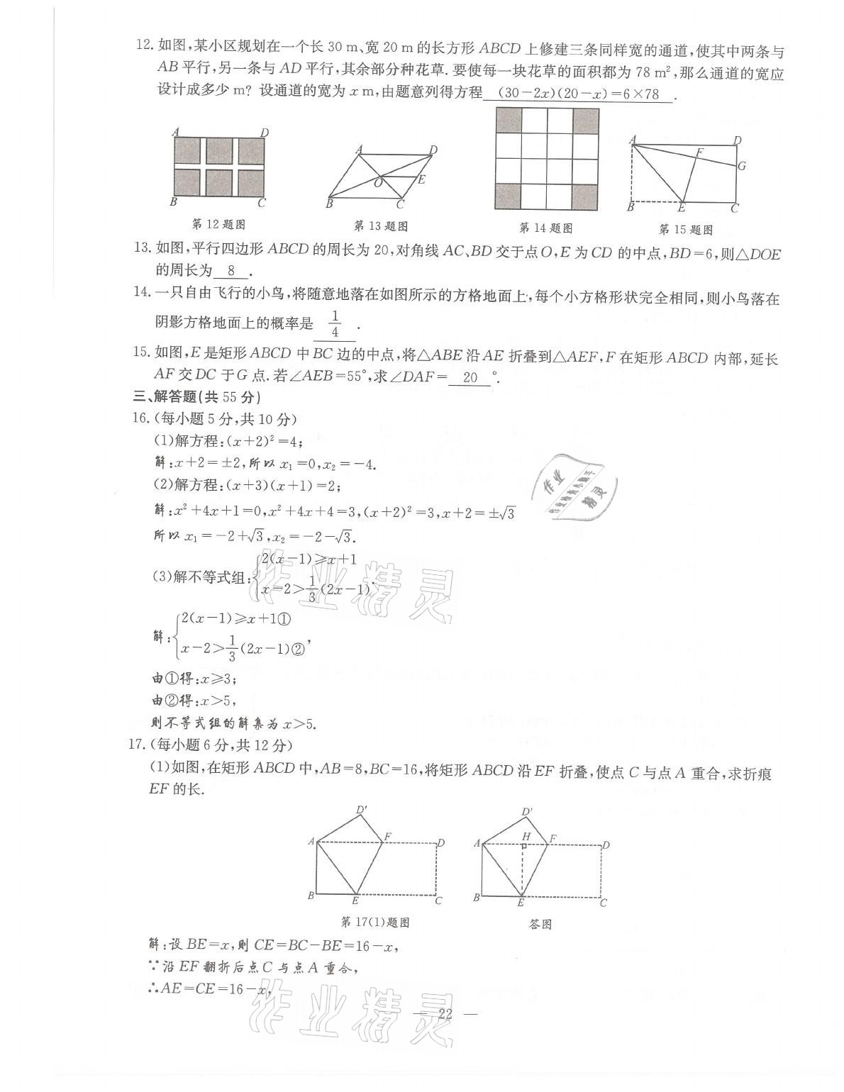 2021年初中數(shù)學每周過手最佳方案九年級全一冊北師大版 參考答案第22頁