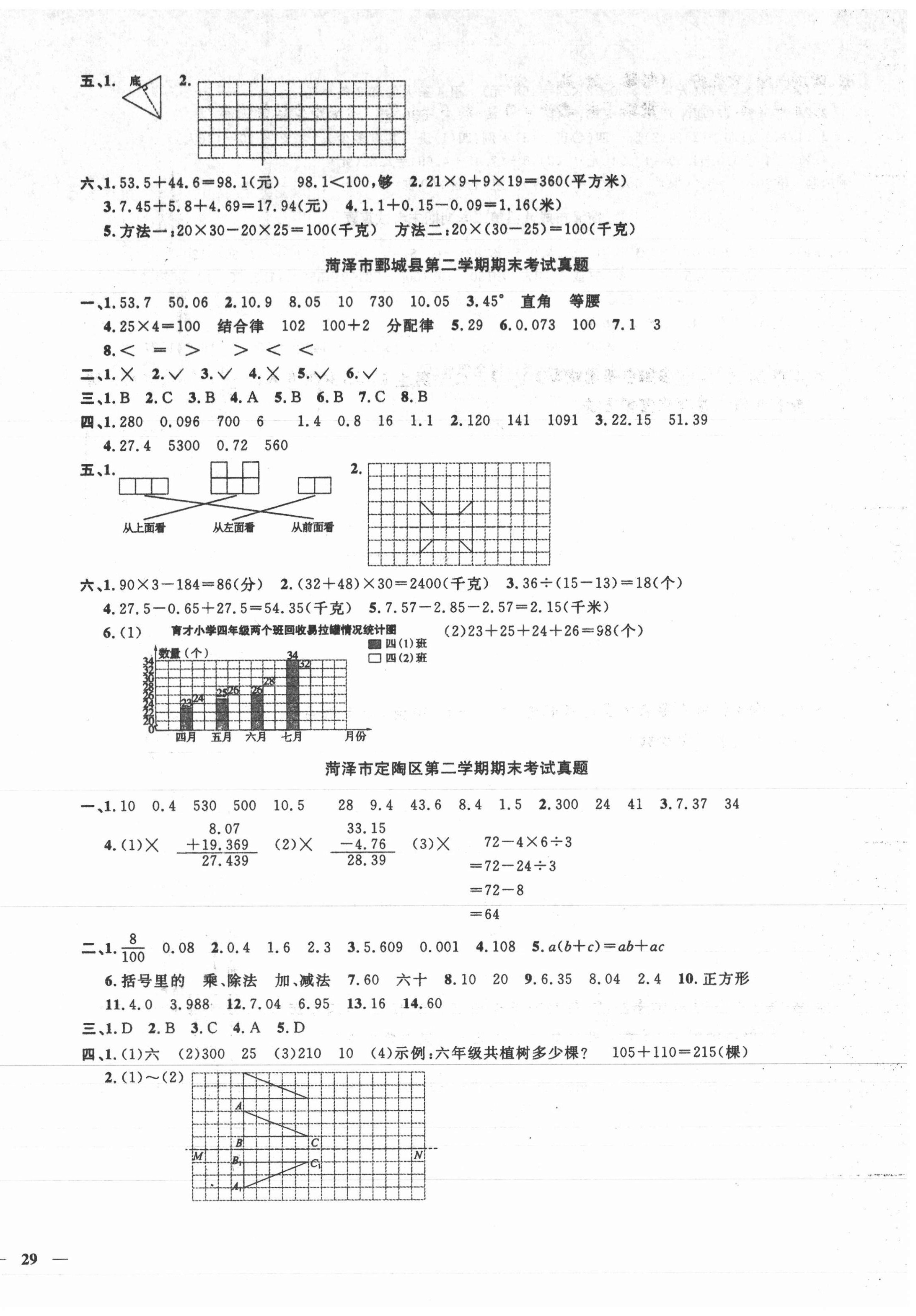 2021年菏澤真題匯編真題試卷四年級(jí)數(shù)學(xué)下冊(cè)人教版 參考答案第2頁(yè)