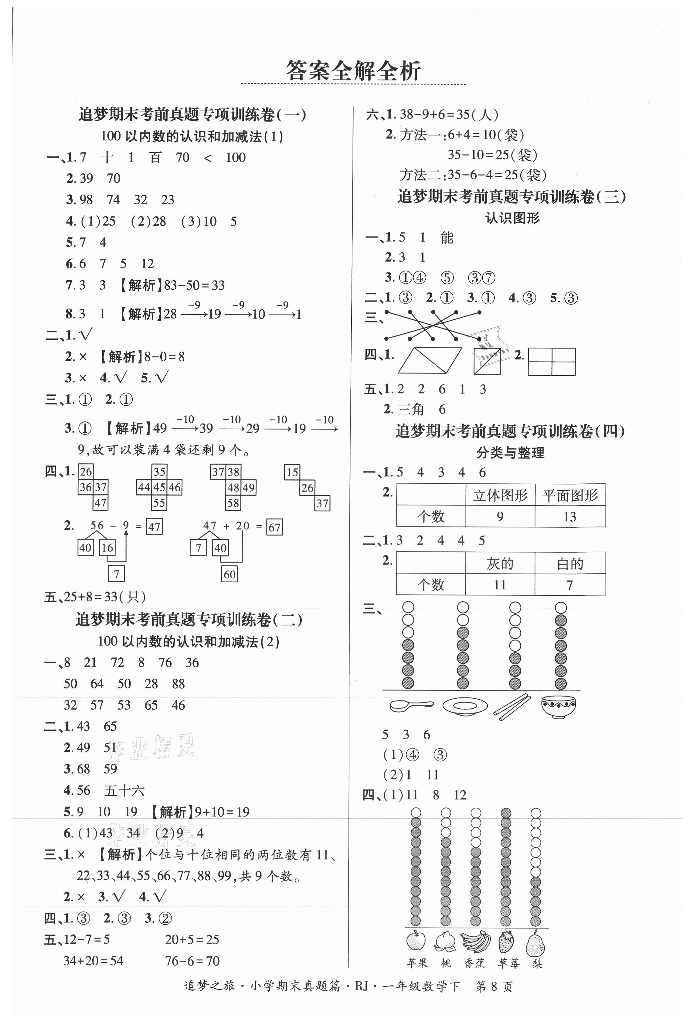 2021年追夢之旅小學(xué)期末真題篇一年級(jí)數(shù)學(xué)下冊人教版河南專版 第1頁