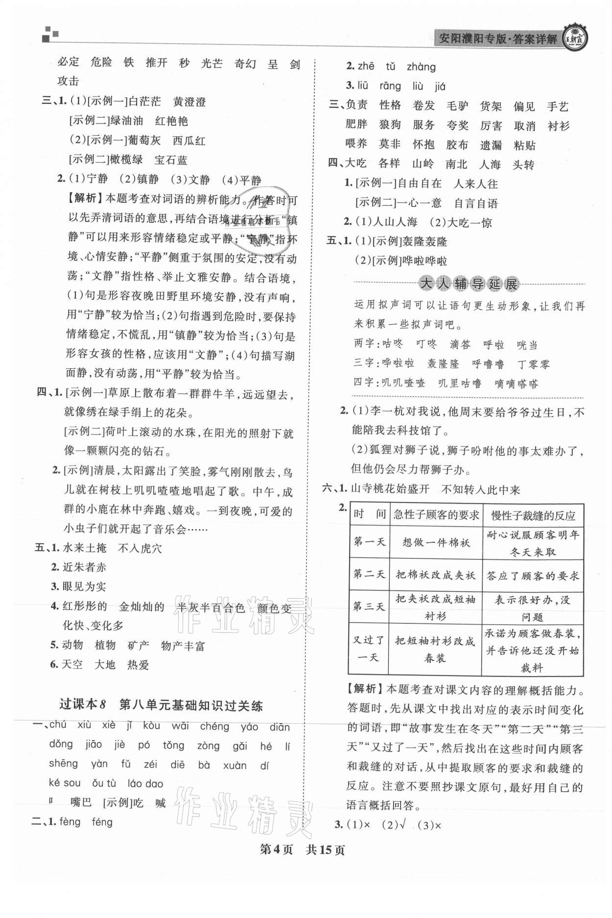 2021年王朝霞期末真題精編三年級語文下冊人教版安濮專版 參考答案第4頁