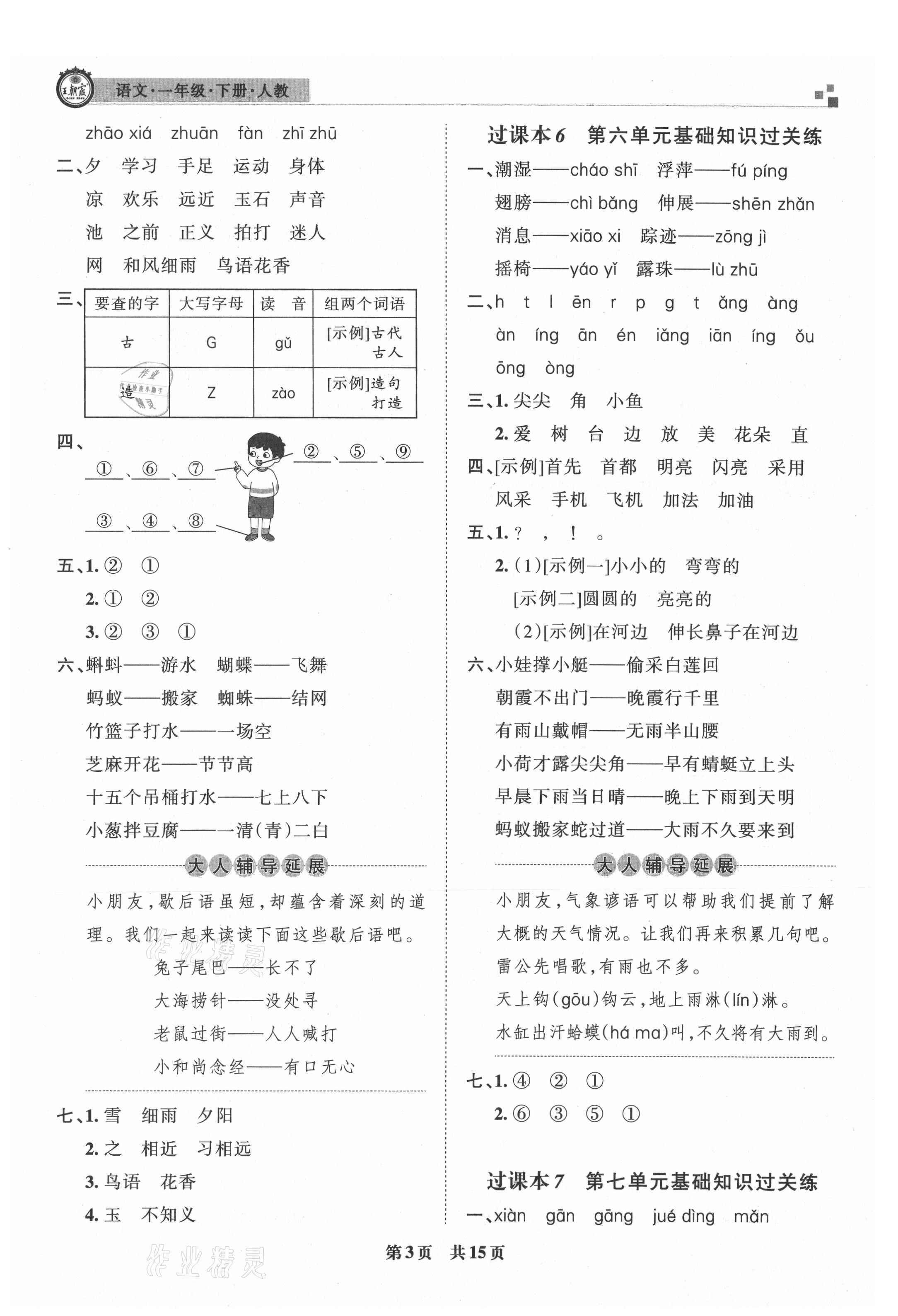 2021年王朝霞期末真題精編一年級語文下冊人教版安濮專版 參考答案第3頁