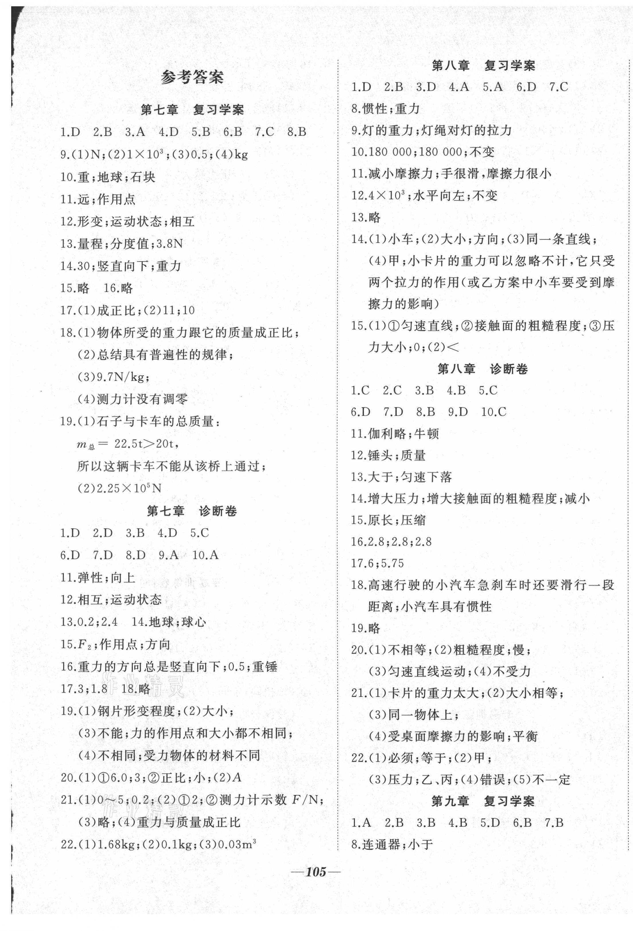 2021年名校1號挑戰滿分八年級物理下冊人教版 參考答案第1頁