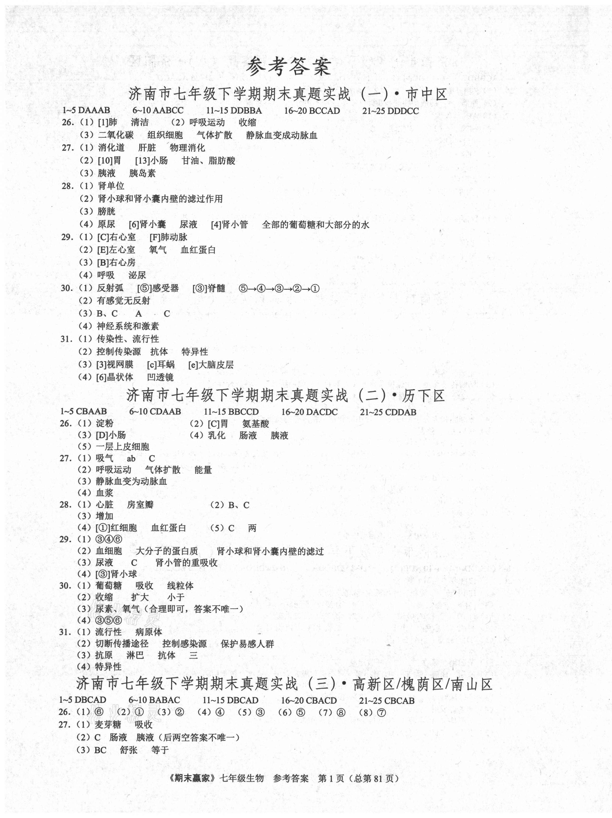 2021年期末贏家七年級生物下冊人教版濟南專用 第1頁