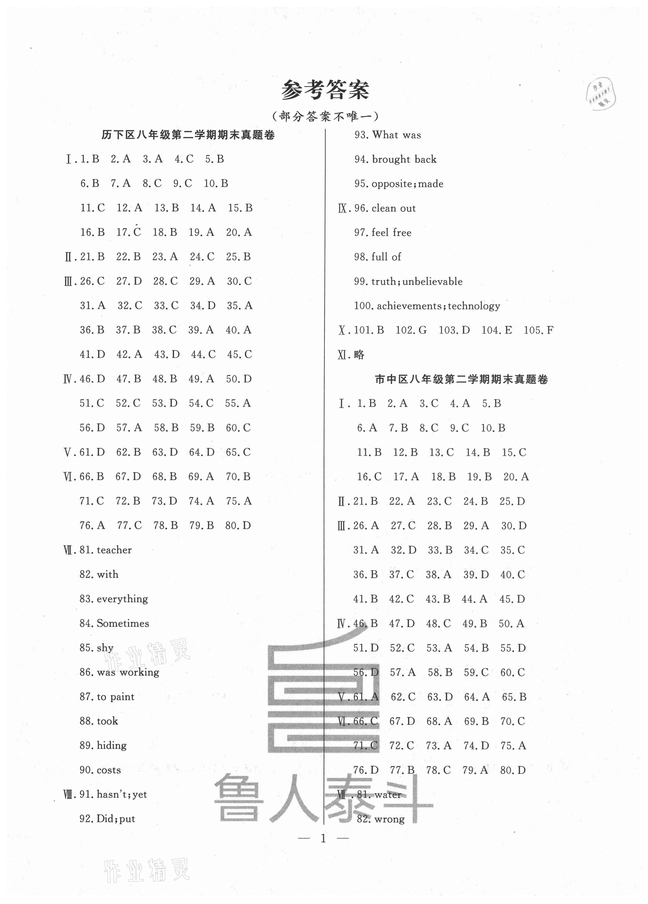 2021年考前示范卷八年級(jí)英語(yǔ)下冊(cè)人教版濟(jì)南專(zhuān)版 第1頁(yè)