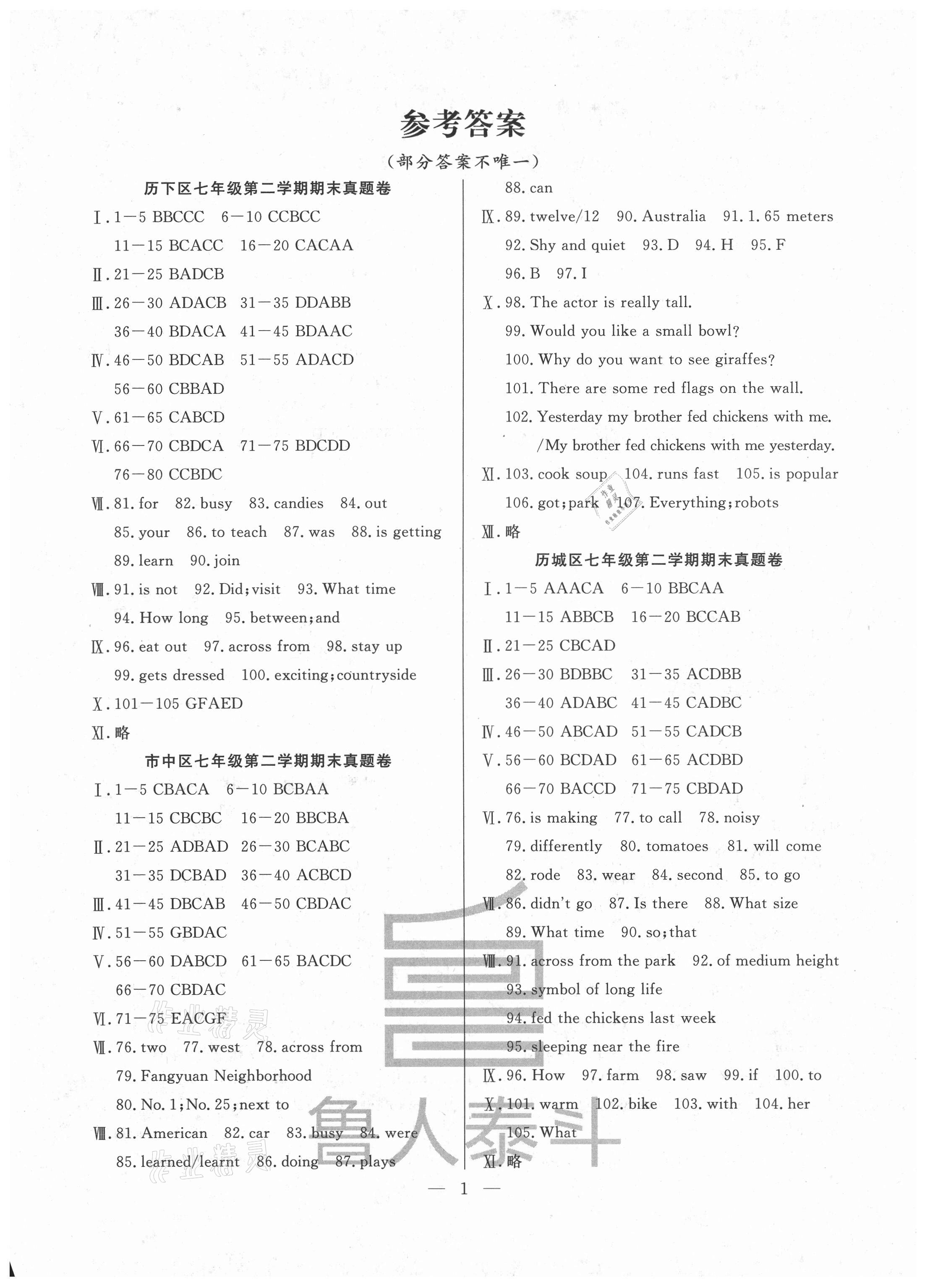 2021年考前示范卷七年級英語下冊人教版濟(jì)南專版 第1頁