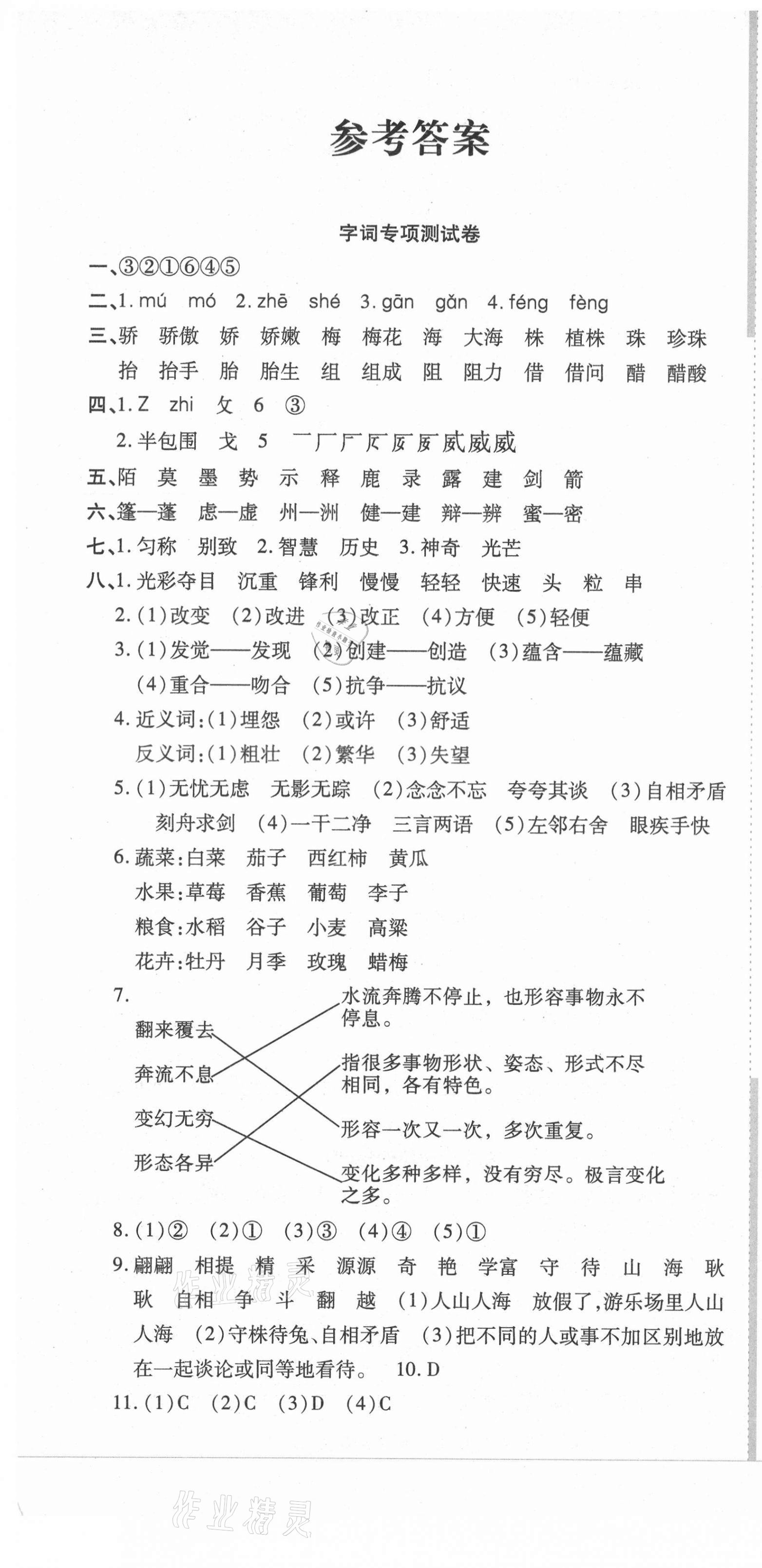 2021年品優(yōu)好卷期末沖刺100分三年級(jí)語(yǔ)文下冊(cè)人教版 參考答案第1頁(yè)