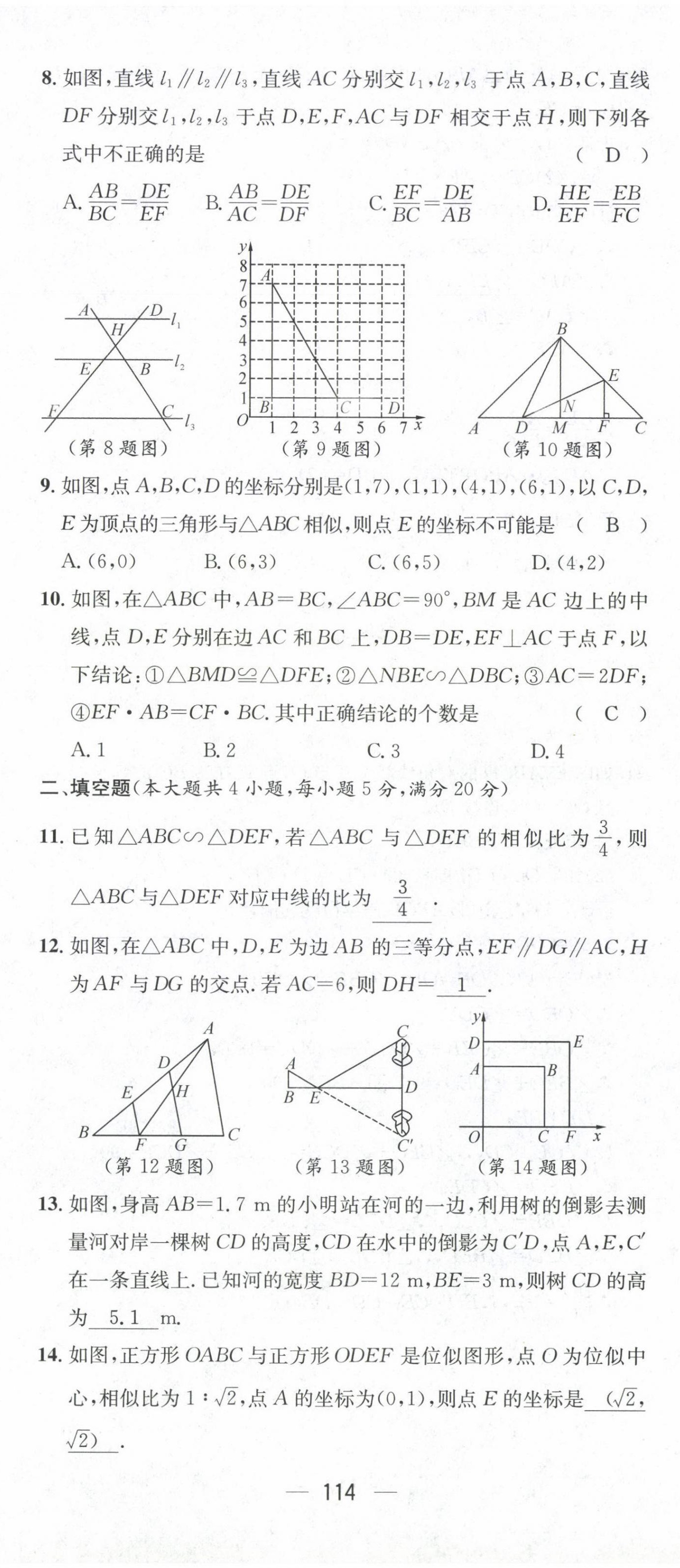 2021年名师测控九年级数学上册沪科版安徽专版 参考答案第19页