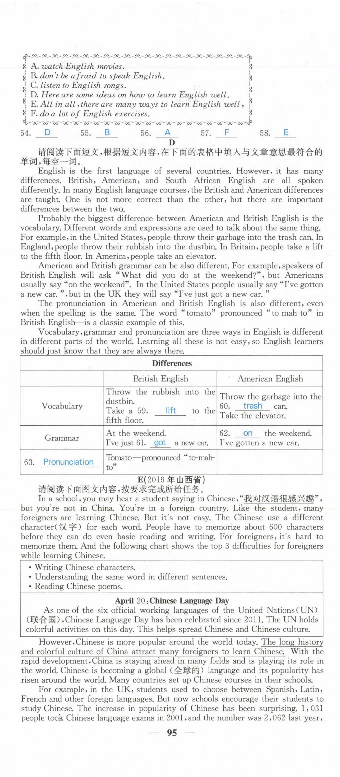 2021年課堂點睛九年級英語上冊人教版山西專版 參考答案第5頁