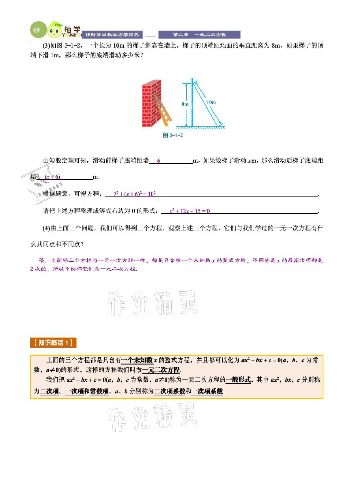 2021年課時分層教學方案探究九年級數學上冊北師大版 參考答案第49頁