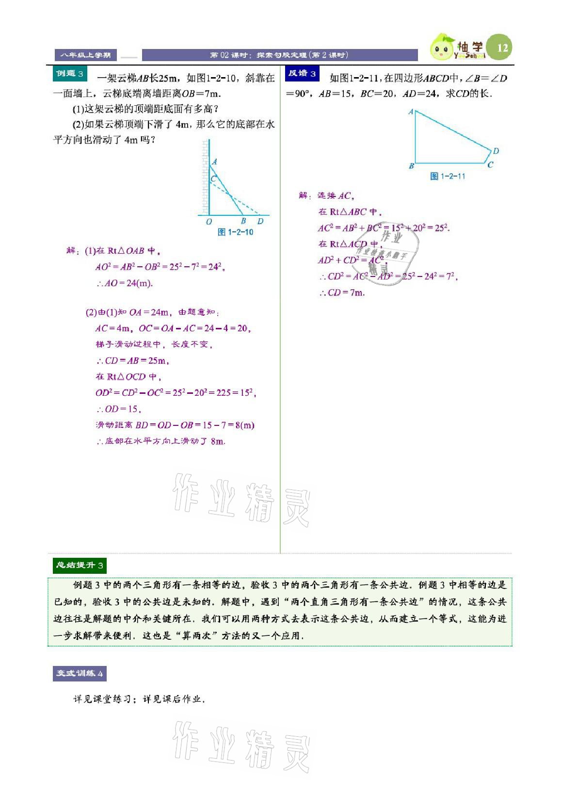 2021年課時分層教學方案探究八年級數(shù)學上冊北師大版 參考答案第12頁