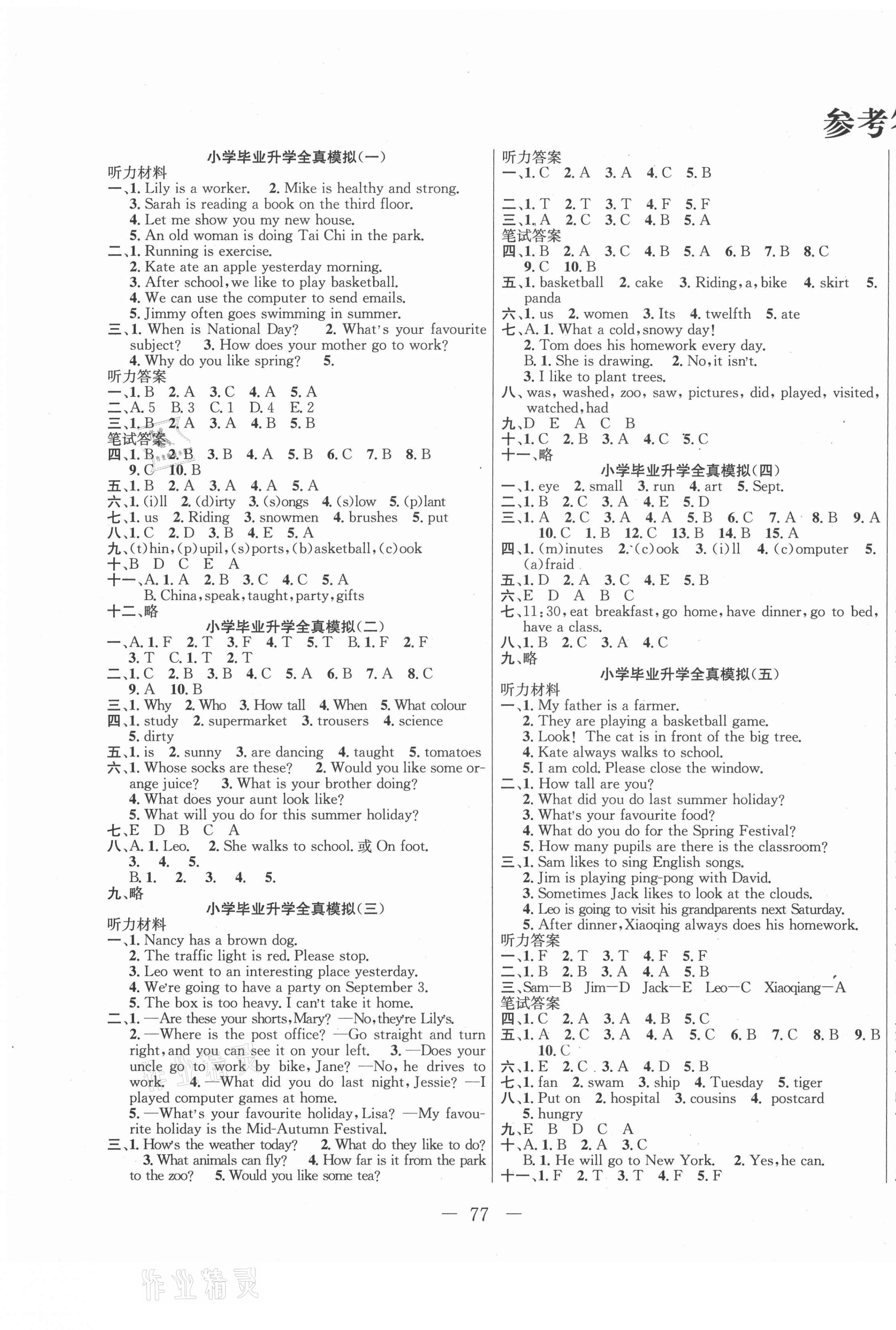 2021年百所名校小學畢業(yè)升學全真模擬六年級英語人教版 第1頁