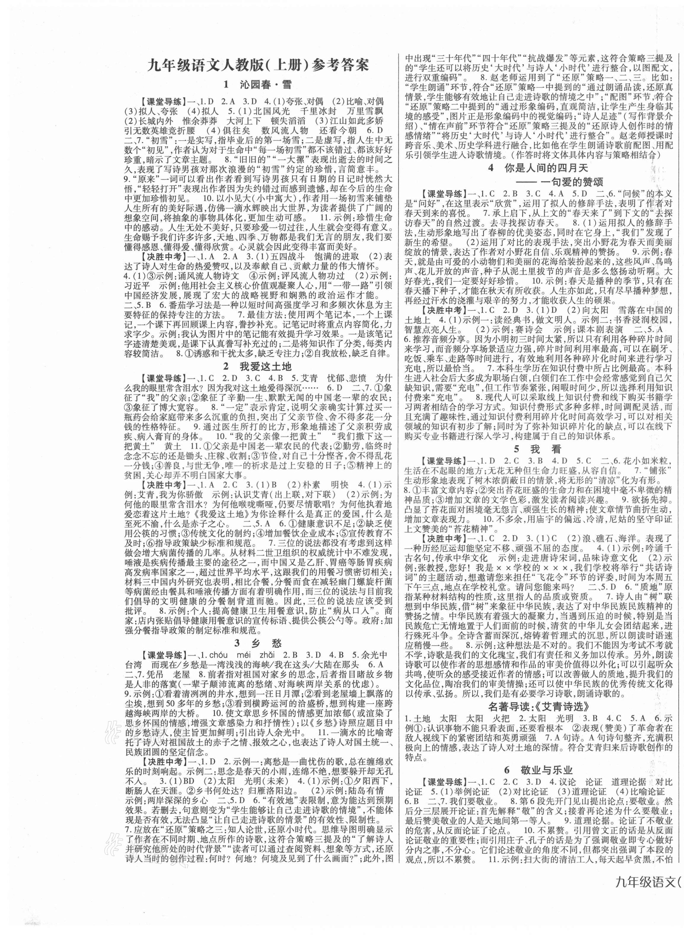 2021年高分突破課時(shí)達(dá)標(biāo)講練測(cè)九年級(jí)語(yǔ)文上冊(cè)人教版 第1頁(yè)