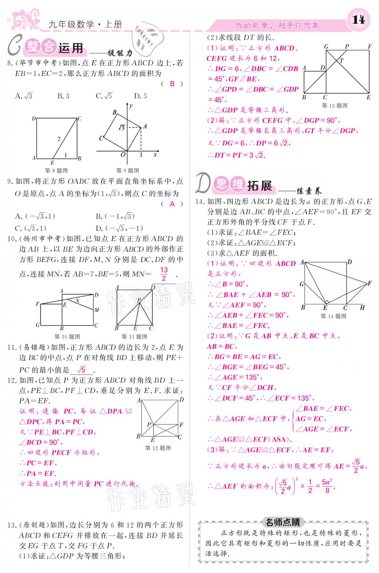 2021年課堂點(diǎn)睛九年級(jí)數(shù)學(xué)上冊(cè)北師大版寧夏專版 參考答案第14頁(yè)