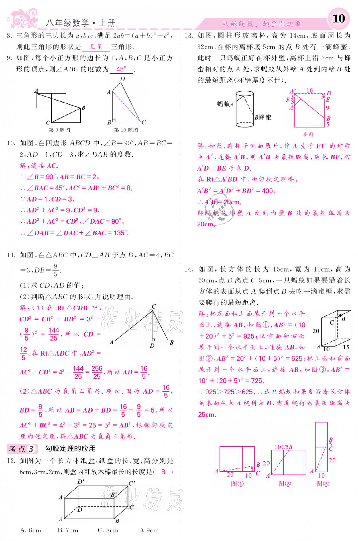 2021年課堂點睛八年級數(shù)學(xué)上冊北師大版寧夏專版 參考答案第10頁