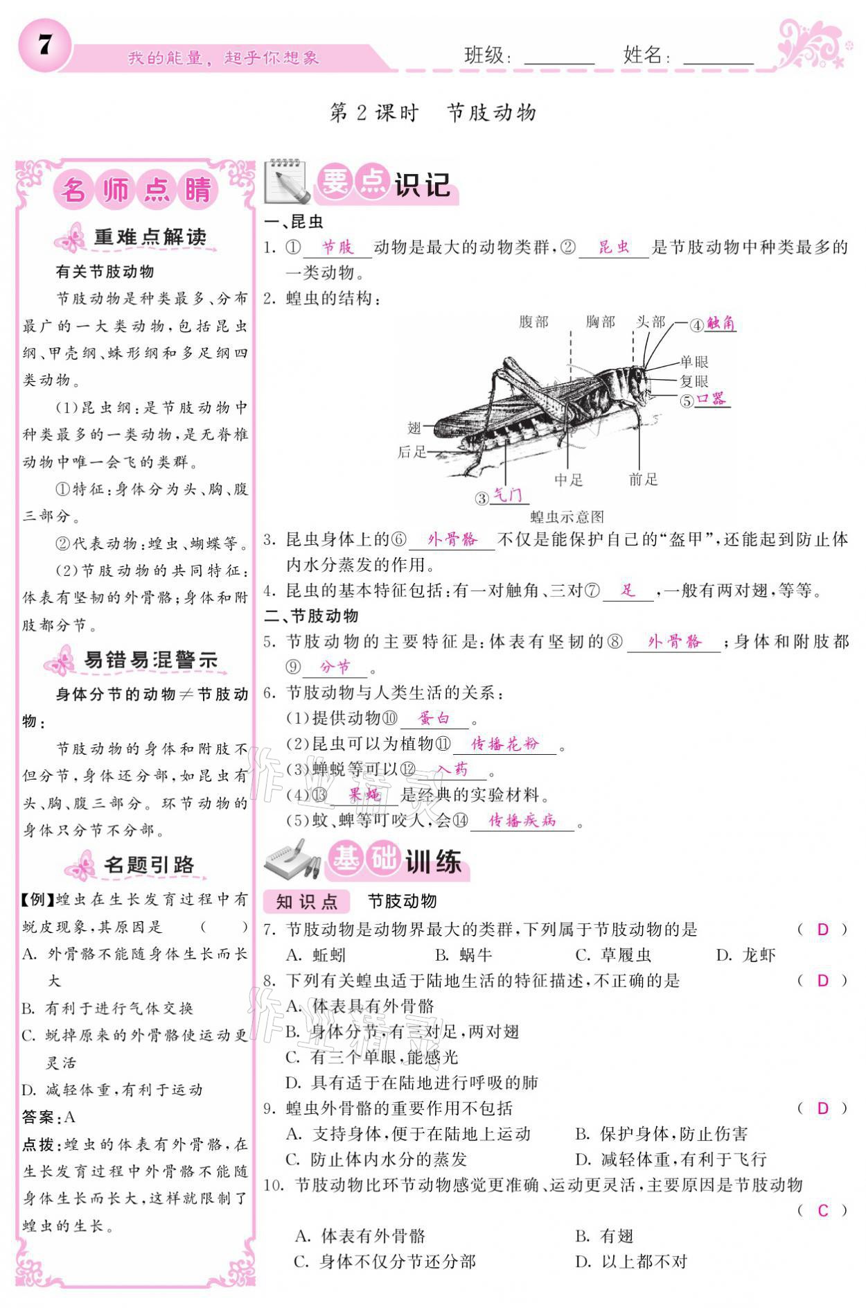 2021年課堂點(diǎn)睛八年級(jí)生物上冊(cè)人教版寧夏專版 參考答案第7頁(yè)