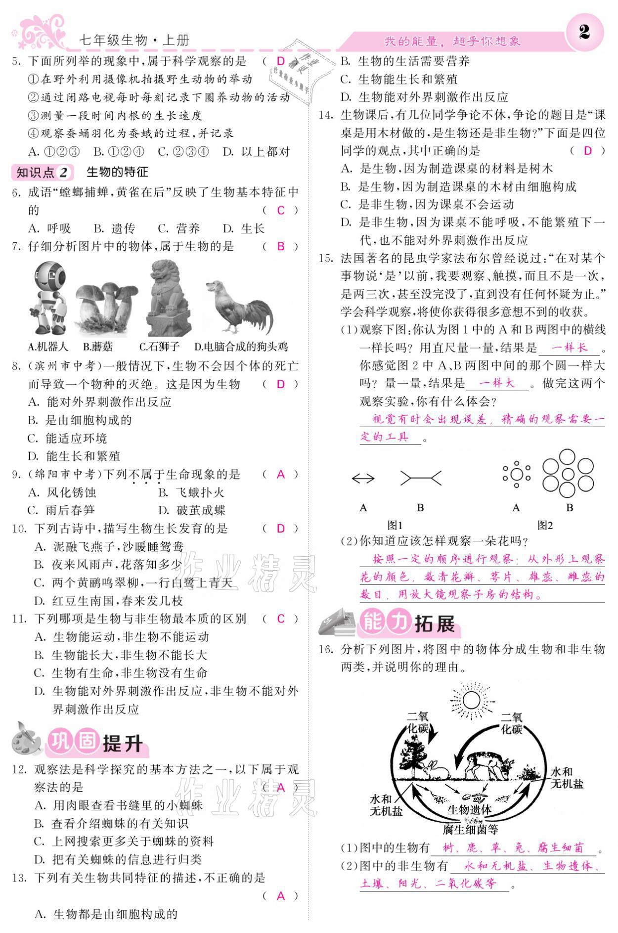 2021年課堂點(diǎn)睛七年級(jí)生物上冊(cè)人教版寧夏專版 參考答案第2頁(yè)