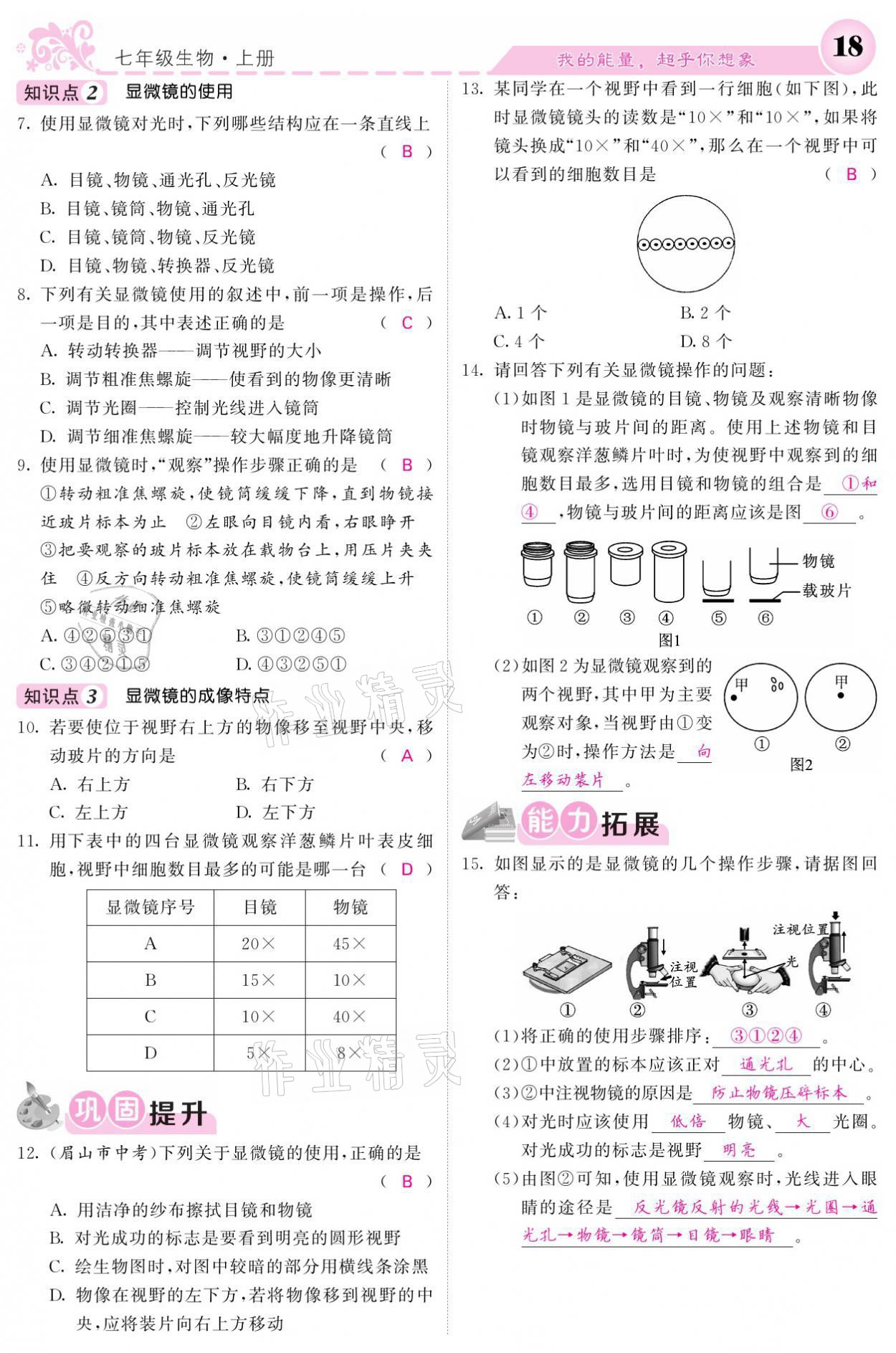 2021年課堂點睛七年級生物上冊人教版寧夏專版 參考答案第18頁