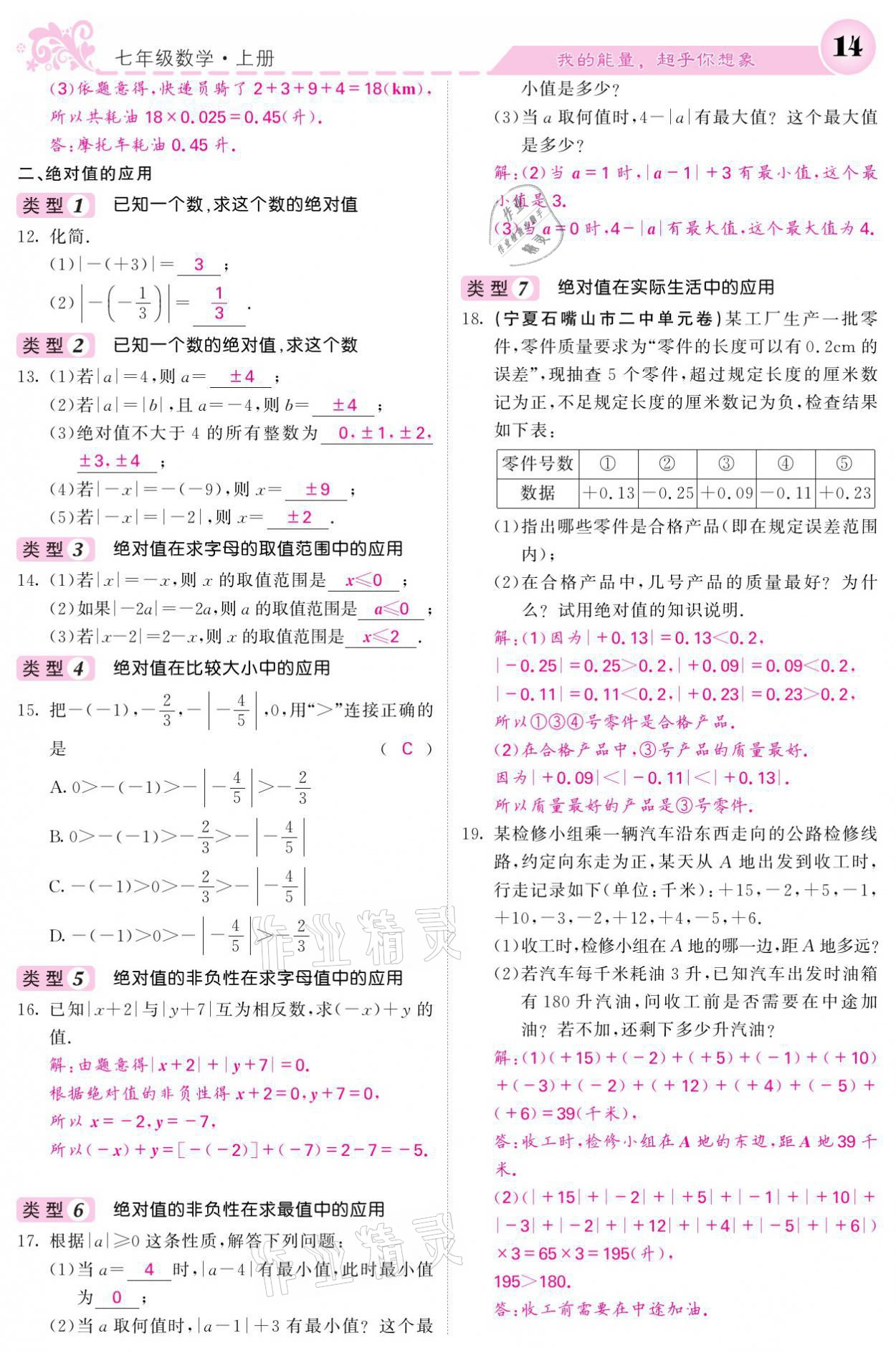 2021年課堂點(diǎn)睛七年級(jí)數(shù)學(xué)上冊(cè)人教版寧夏專版 參考答案第14頁(yè)