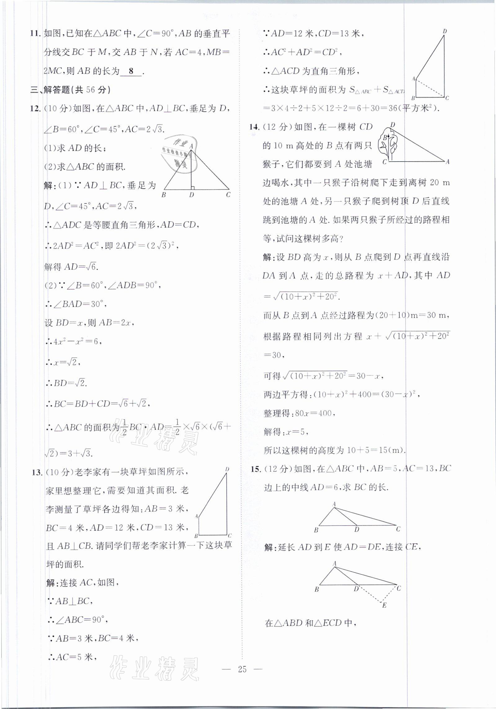 2021年鋒芒文化名校金卷八年級(jí)數(shù)學(xué)下冊(cè)人教版重慶專(zhuān)版 參考答案第25頁(yè)