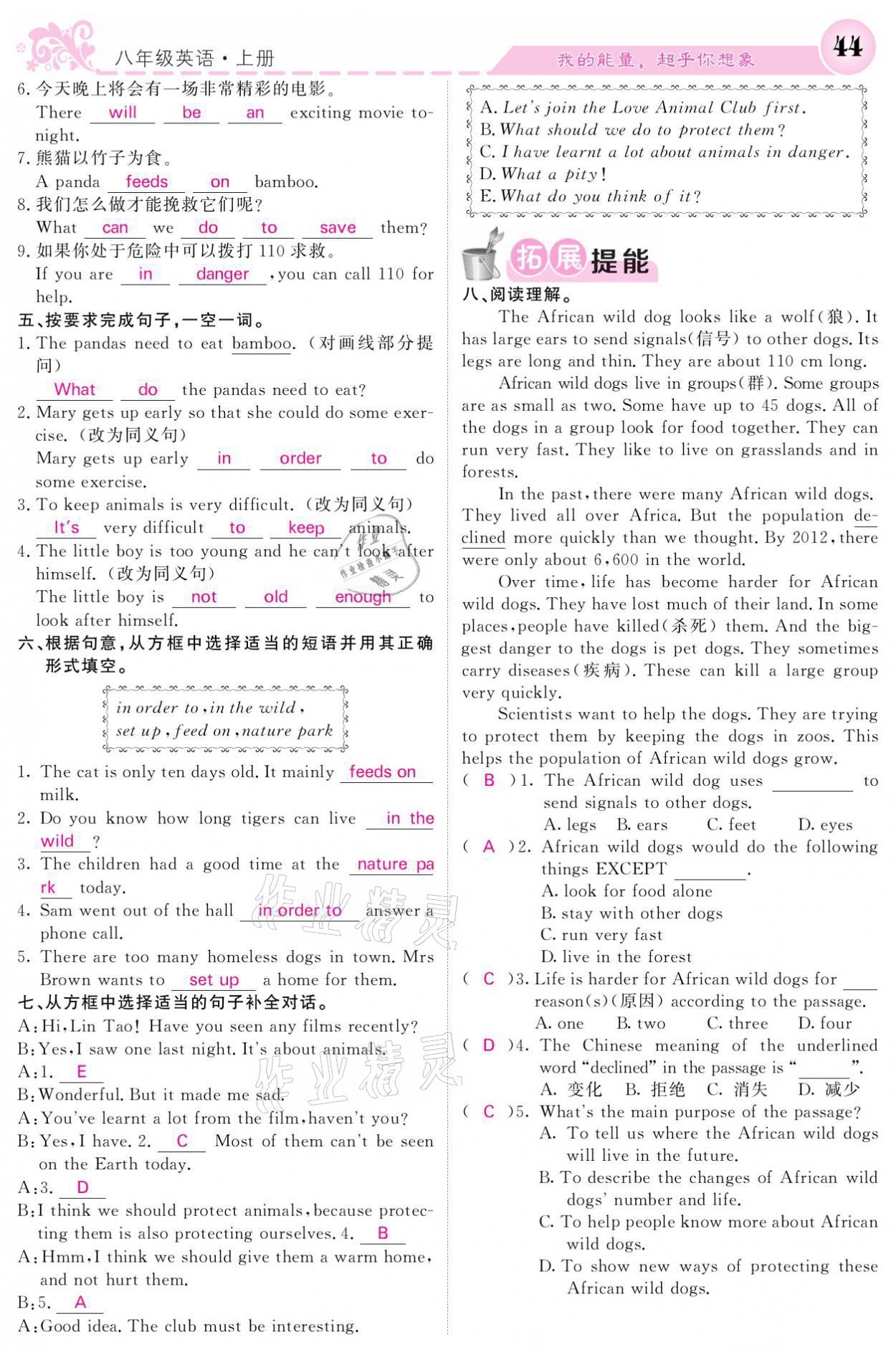 2021年課堂點(diǎn)睛八年級(jí)英語(yǔ)上冊(cè)外研版寧夏專(zhuān)版 參考答案第44頁(yè)