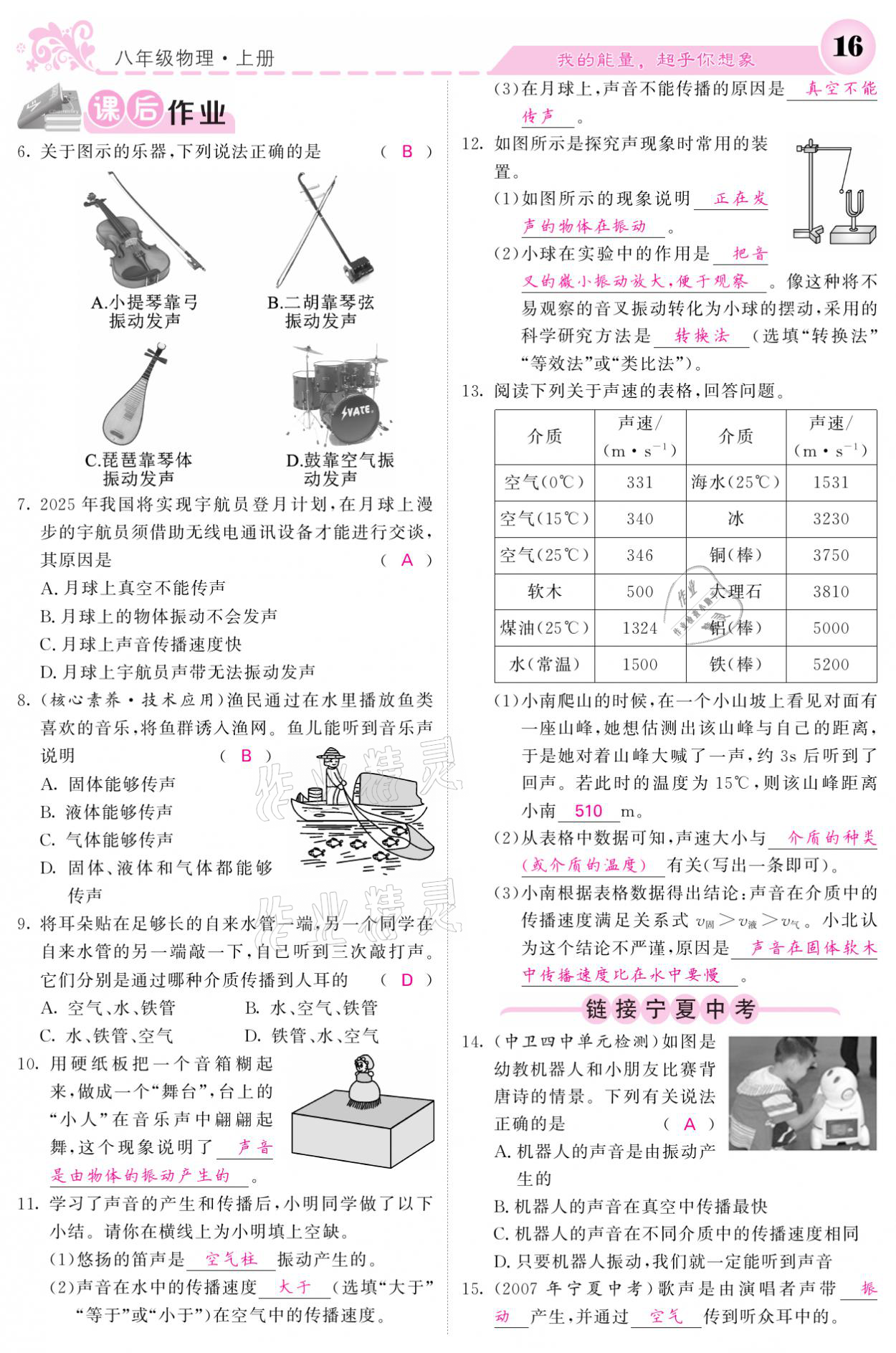 2021年課堂點(diǎn)睛八年級(jí)物理上冊(cè)人教版寧夏專版 參考答案第16頁(yè)