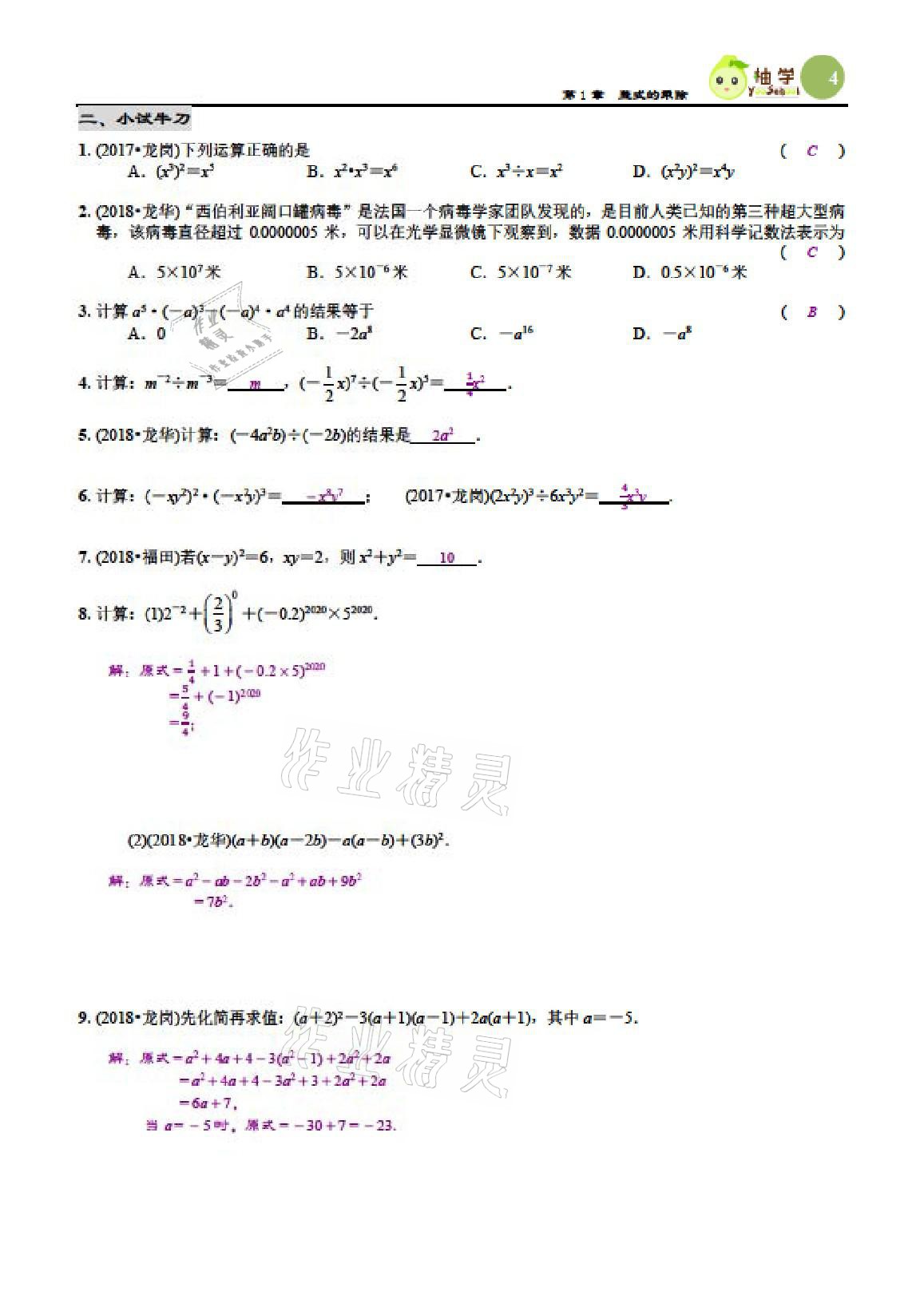 2021年智能作业与测评期末复习与假期作业七年级数学下册北师大版 参考答案第3页