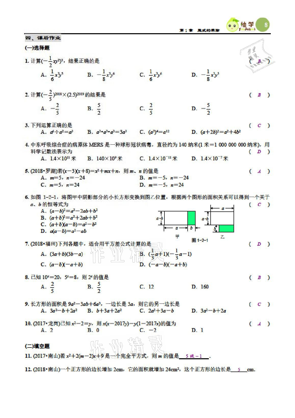 2021年智能作业与测评期末复习与假期作业七年级数学下册北师大版 参考答案第7页