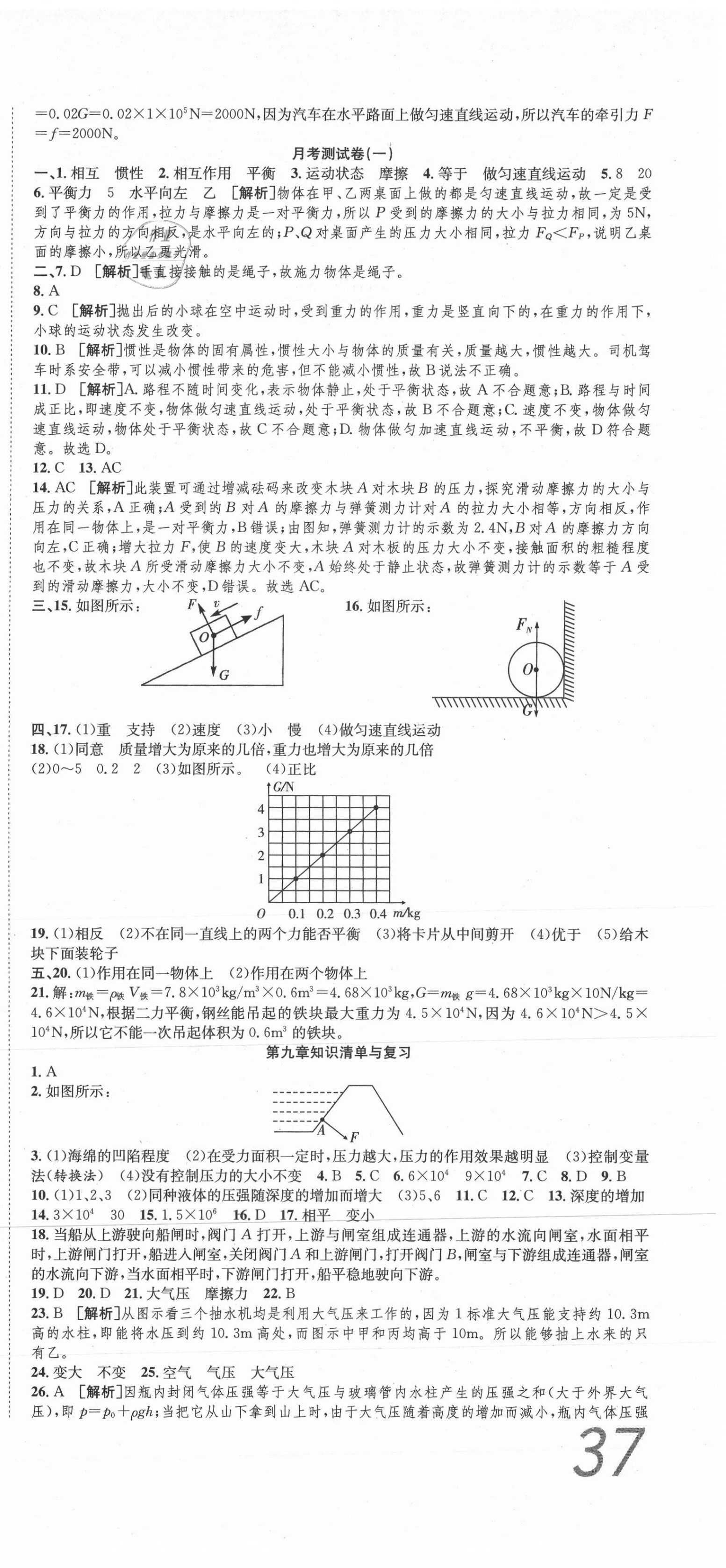 2021年高分装备复习与测试八年级物理下册人教版 参考答案第3页