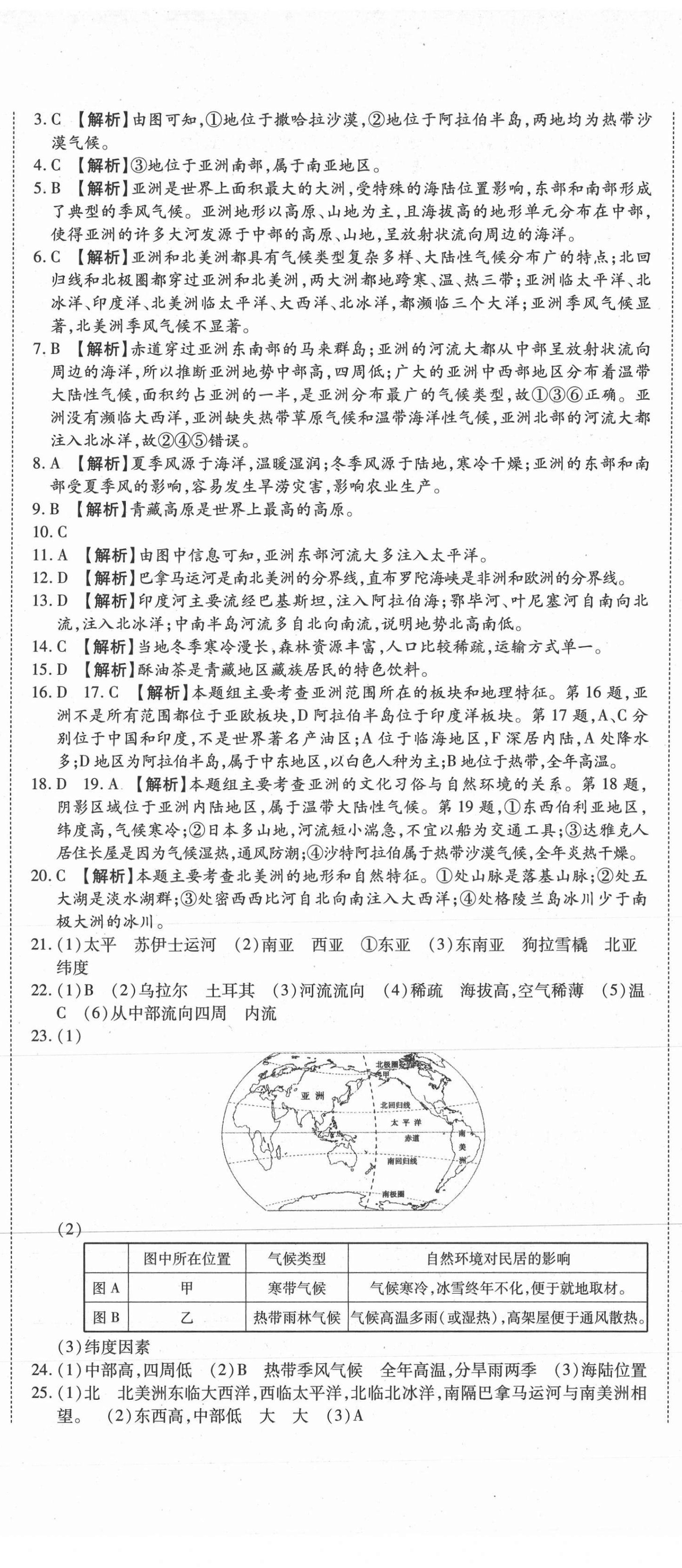 2021年高分装备复习与测试七年级地理下册人教版 参考答案第2页