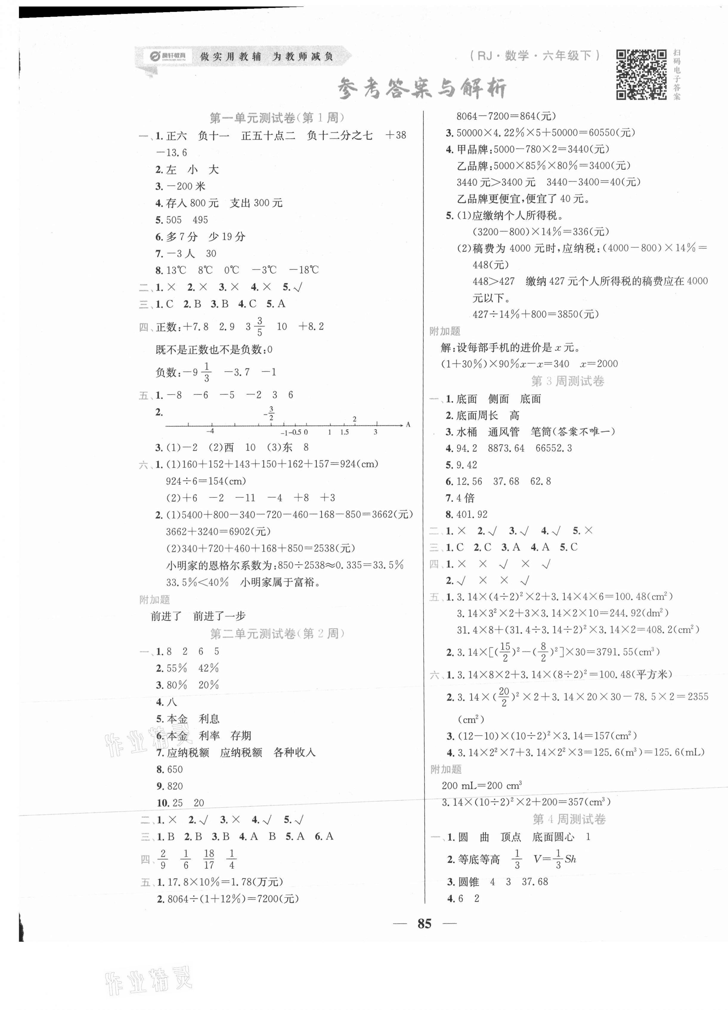 2021年晨轩教育天天练六年级数学下册人教版 第1页