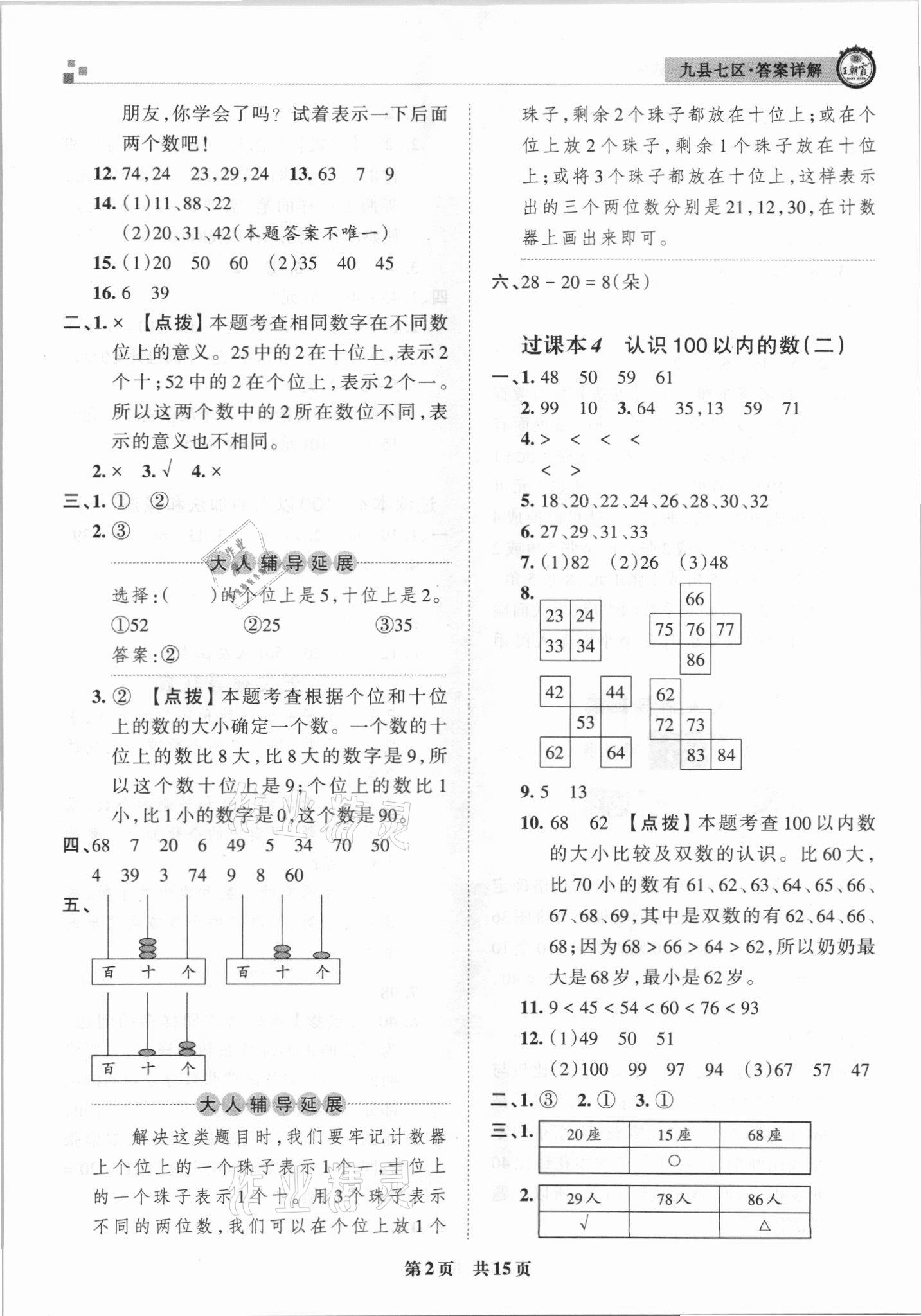 2021年王朝霞各地期末試卷精選一年級數(shù)學(xué)下冊蘇教版洛陽專版 參考答案第2頁