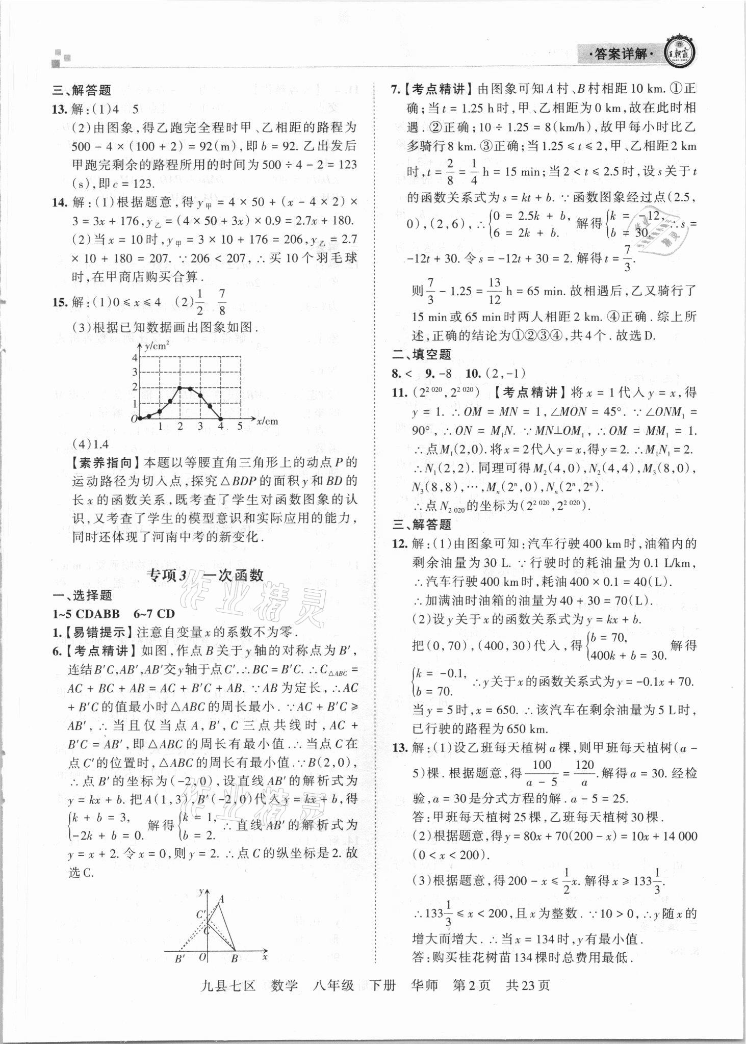 2021年王朝霞各地期末試卷精選八年級數(shù)學(xué)下冊華師大版洛陽專版 參考答案第2頁