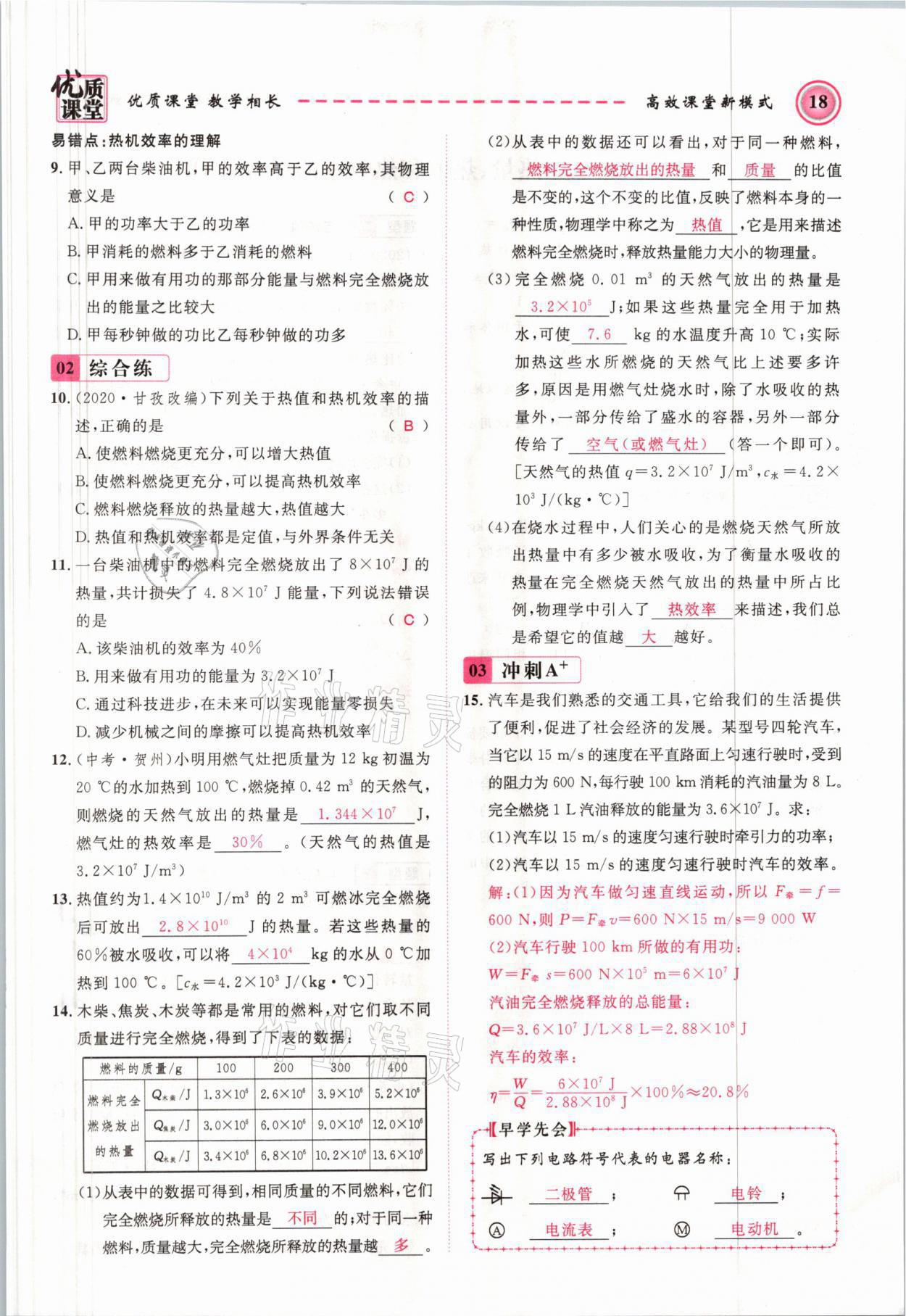 2021年名師學(xué)案九年級物理上冊人教版 參考答案第18頁