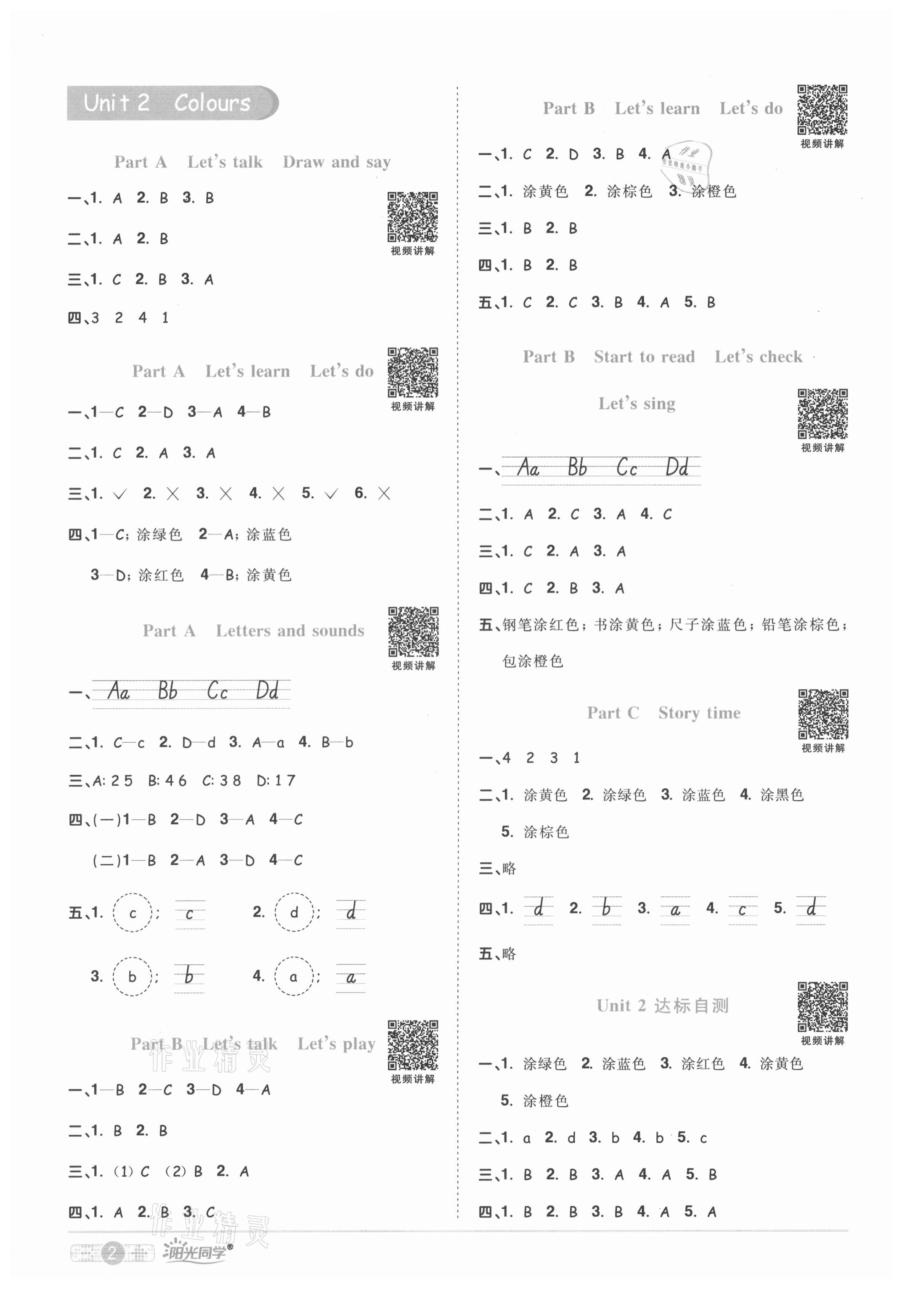 2021年陽(yáng)光同學(xué)課時(shí)達(dá)標(biāo)訓(xùn)練三年級(jí)英語(yǔ)上冊(cè)人教PEP版浙江專(zhuān)版 參考答案第2頁(yè)