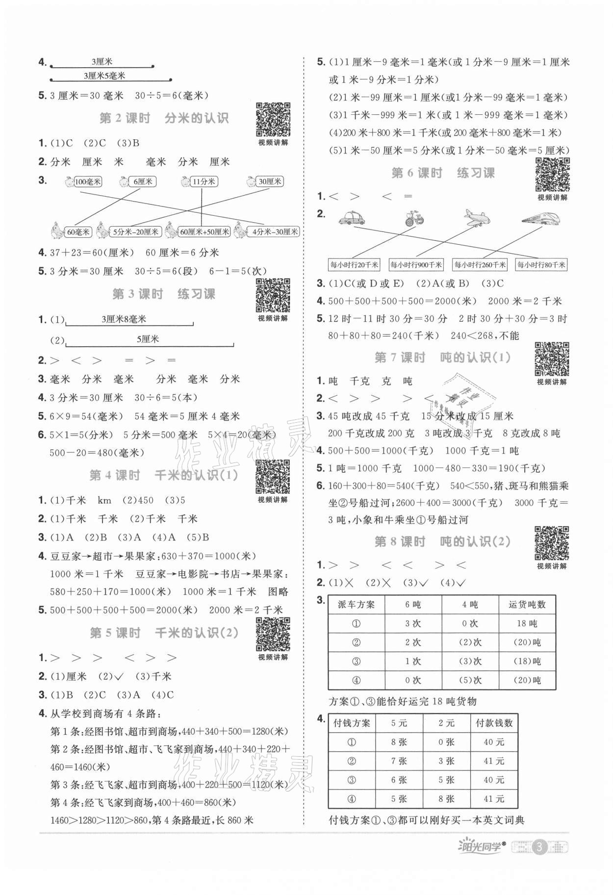 2021年陽光同學(xué)課時(shí)達(dá)標(biāo)訓(xùn)練三年級數(shù)學(xué)上冊人教版浙江專版 第3頁