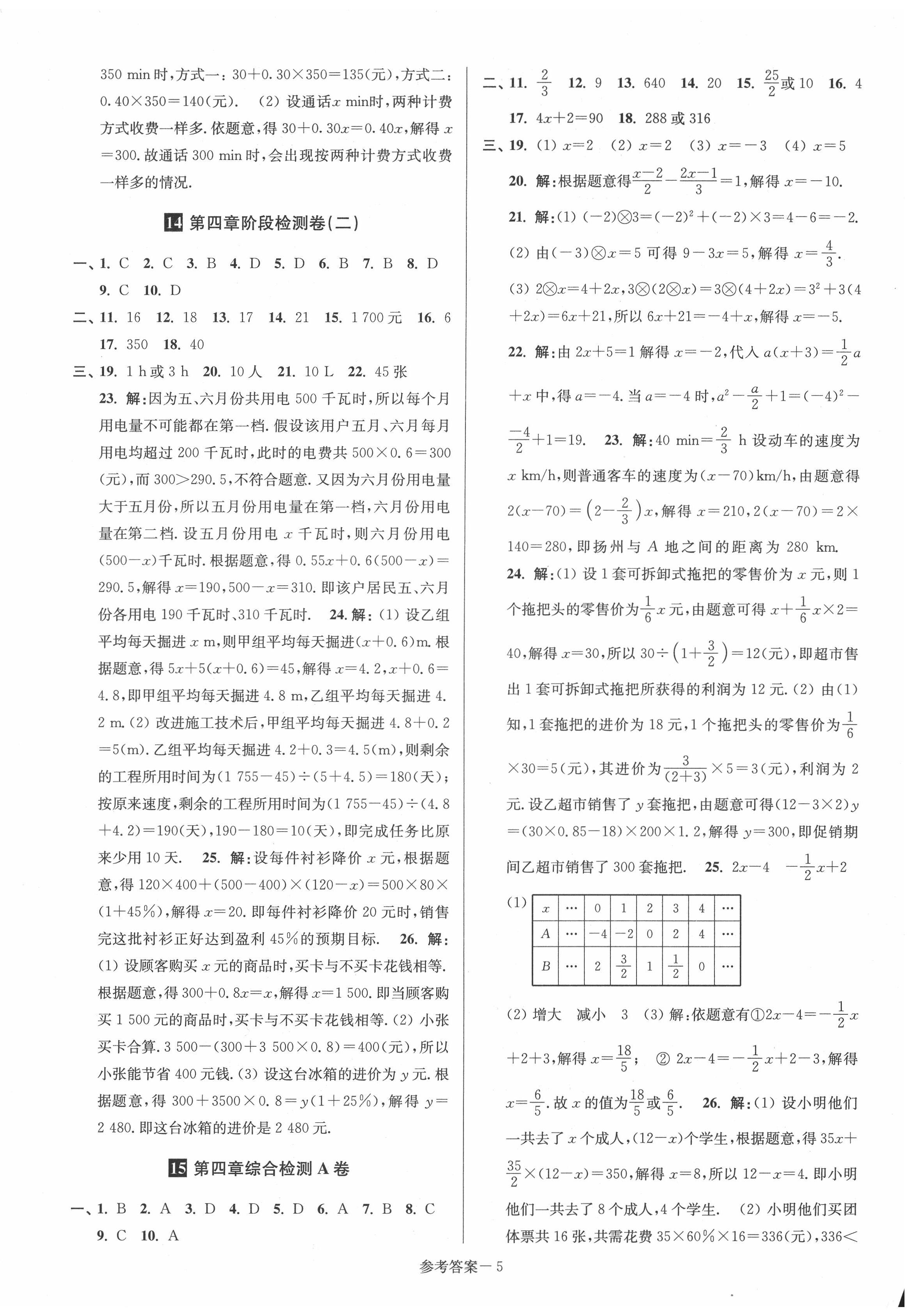 2021年搶先起跑大試卷七年級數(shù)學(xué)上冊江蘇版 參考答案第5頁