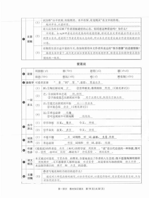 2021年云南本土期末卷七年級語文下冊人教版 參考答案第19頁