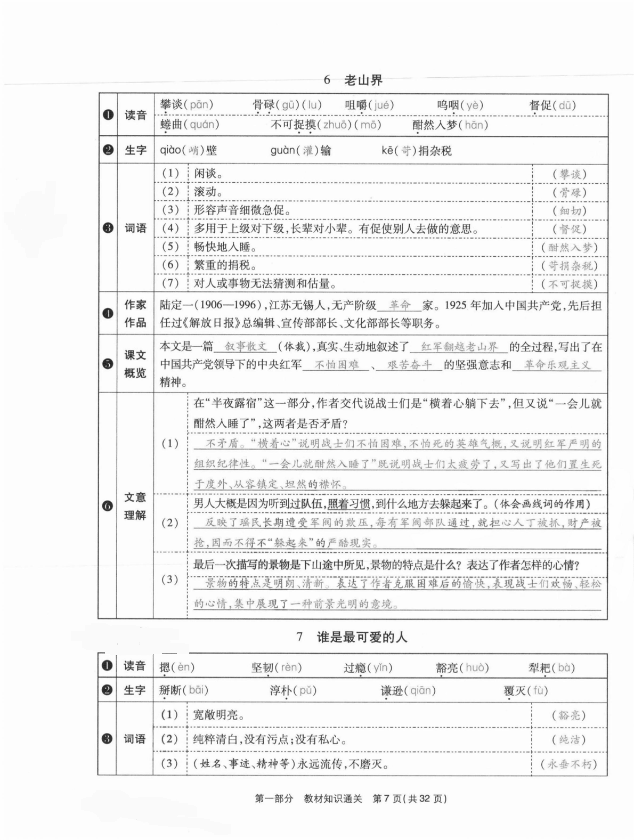 2021年云南本土期末卷七年級語文下冊人教版 參考答案第7頁