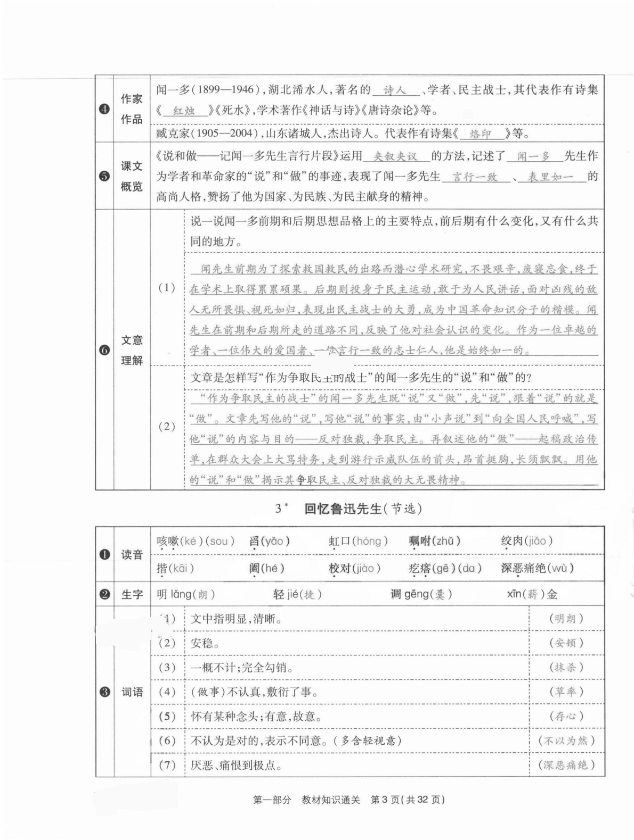 2021年云南本土期末卷七年級語文下冊人教版 參考答案第3頁