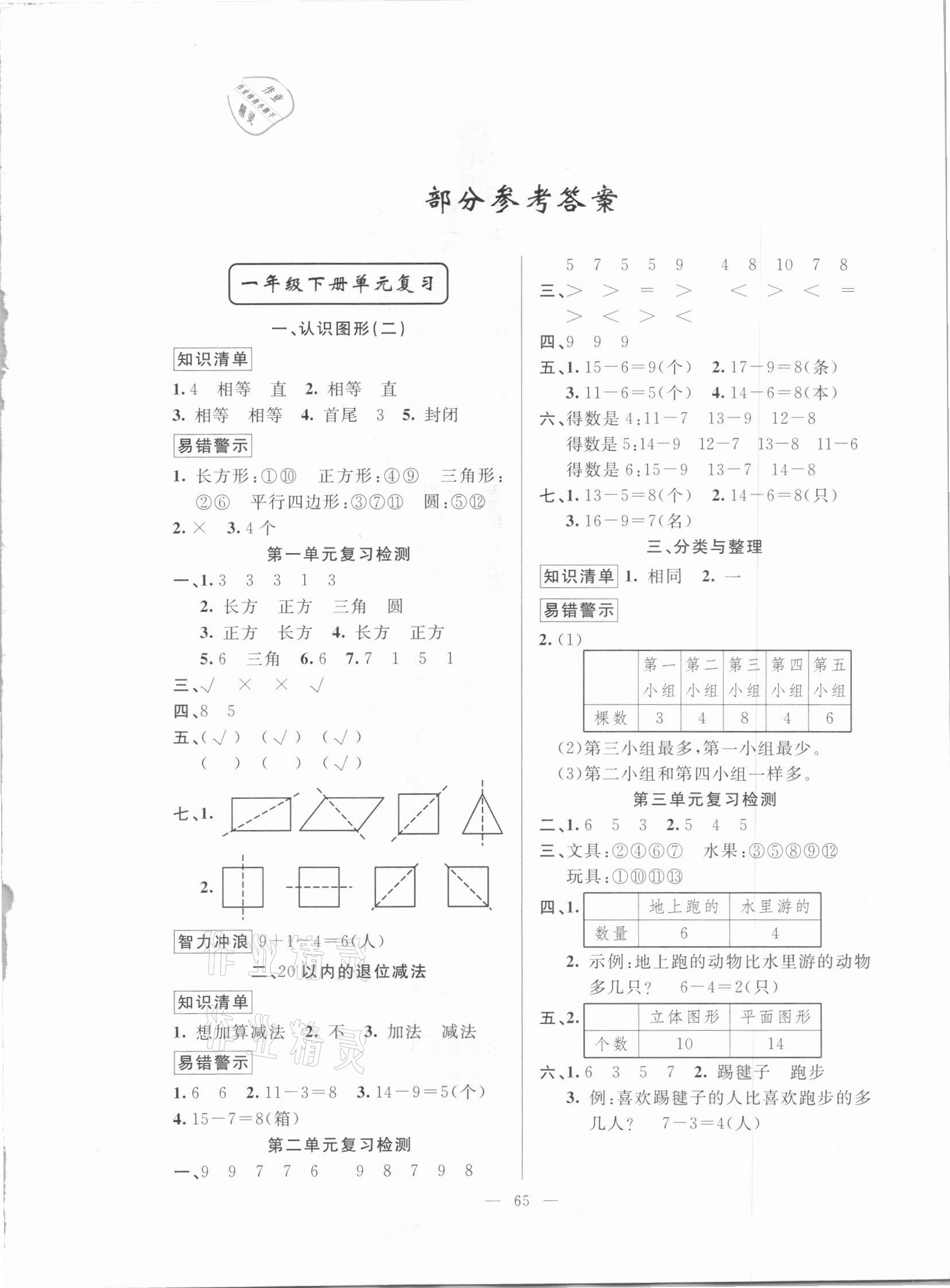 2021年暑假作业一年级数学人教版新疆青少年出版社 第1页