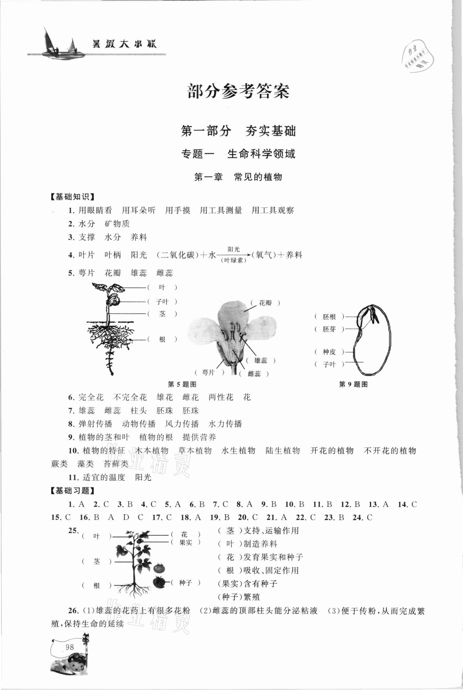 2021年暑假大串联六年级科学教科版 参考答案第1页