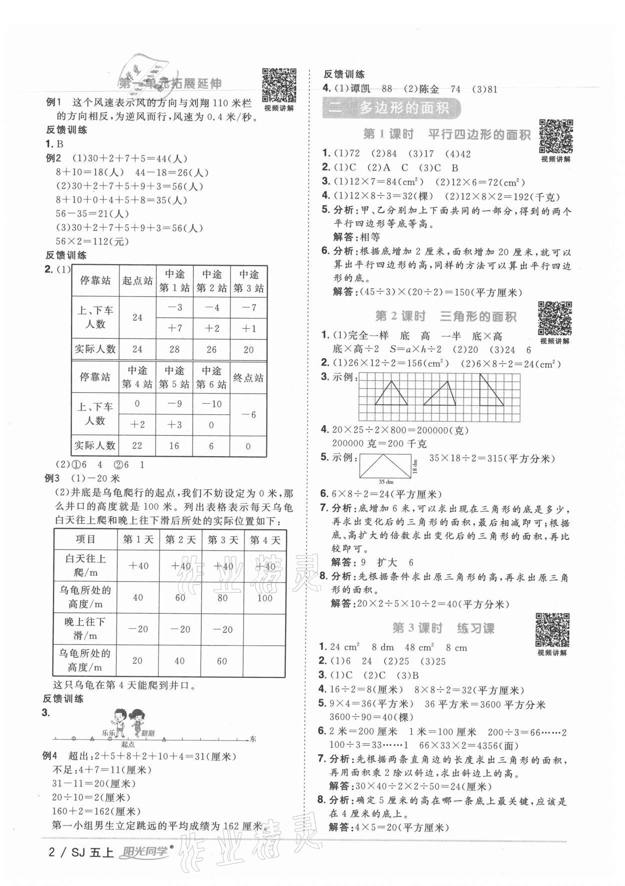 2021年陽光同學(xué)課時優(yōu)化作業(yè)五年級數(shù)學(xué)上冊蘇教版寧德專版 參考答案第2頁