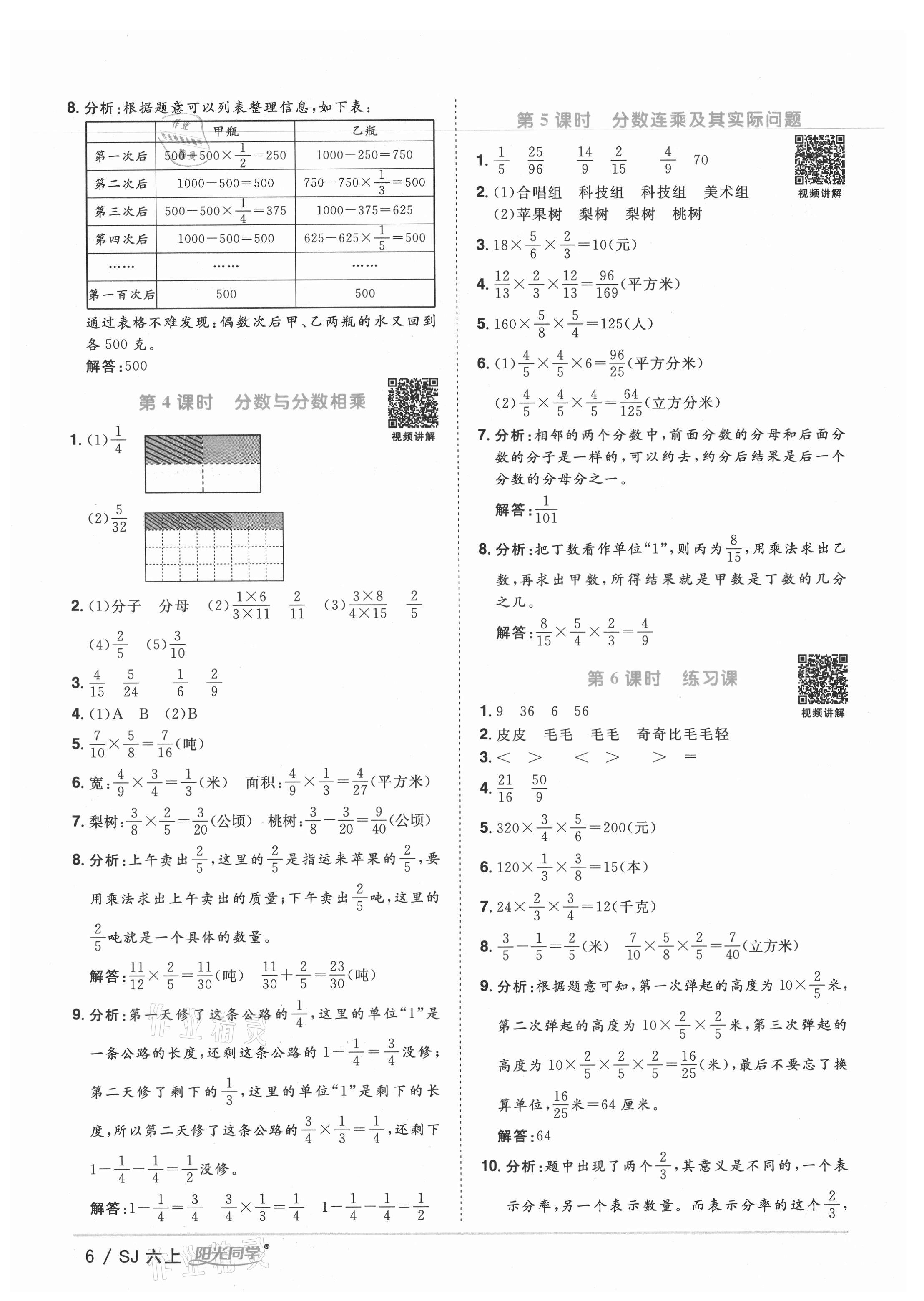 2021年陽光同學(xué)課時(shí)優(yōu)化作業(yè)六年級數(shù)學(xué)上冊蘇教版寧德專版 參考答案第6頁