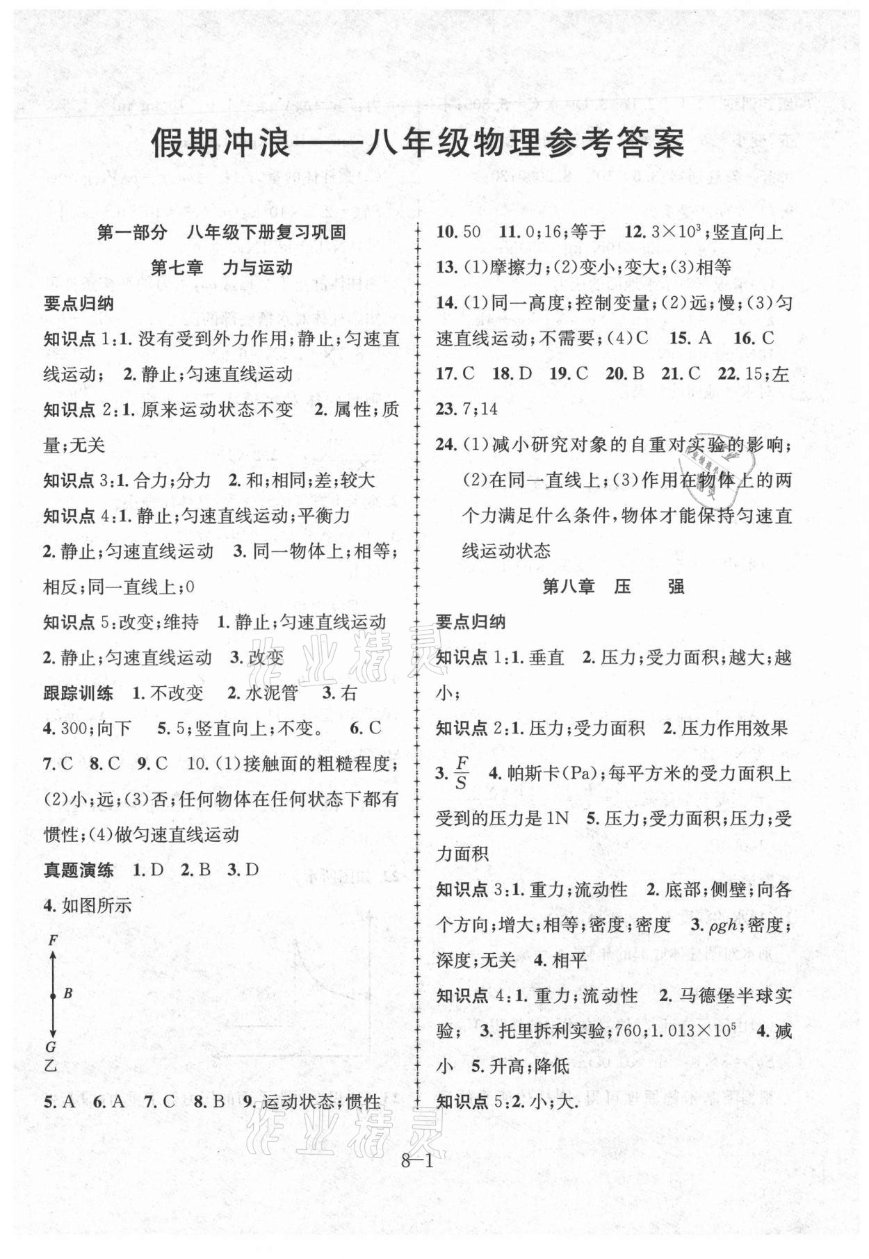 2021年假期沖浪八年級(jí)物理滬科版合肥工業(yè)大學(xué)出版社 第1頁(yè)